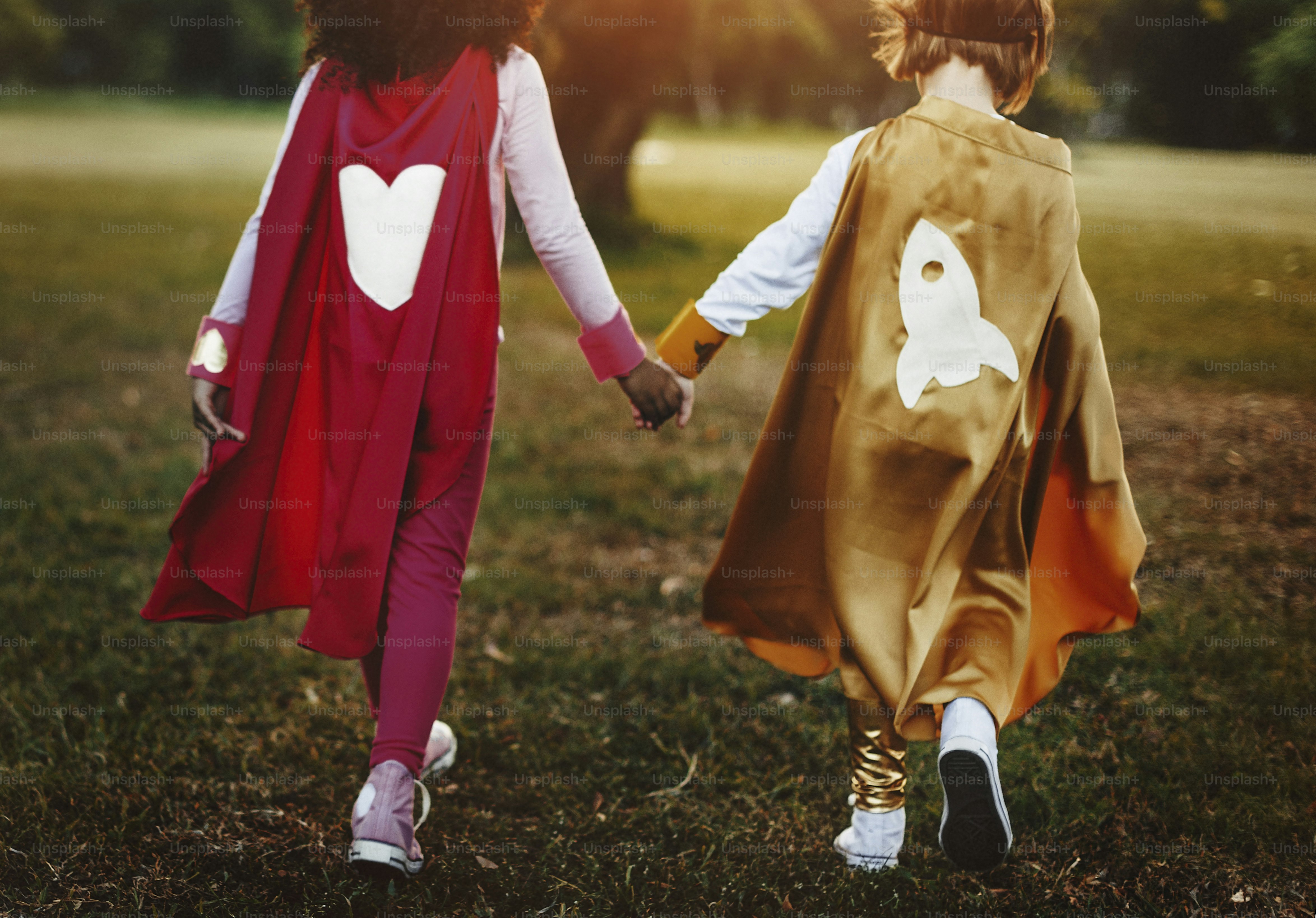 Superheroes Rear View Together Adorable Child Concept