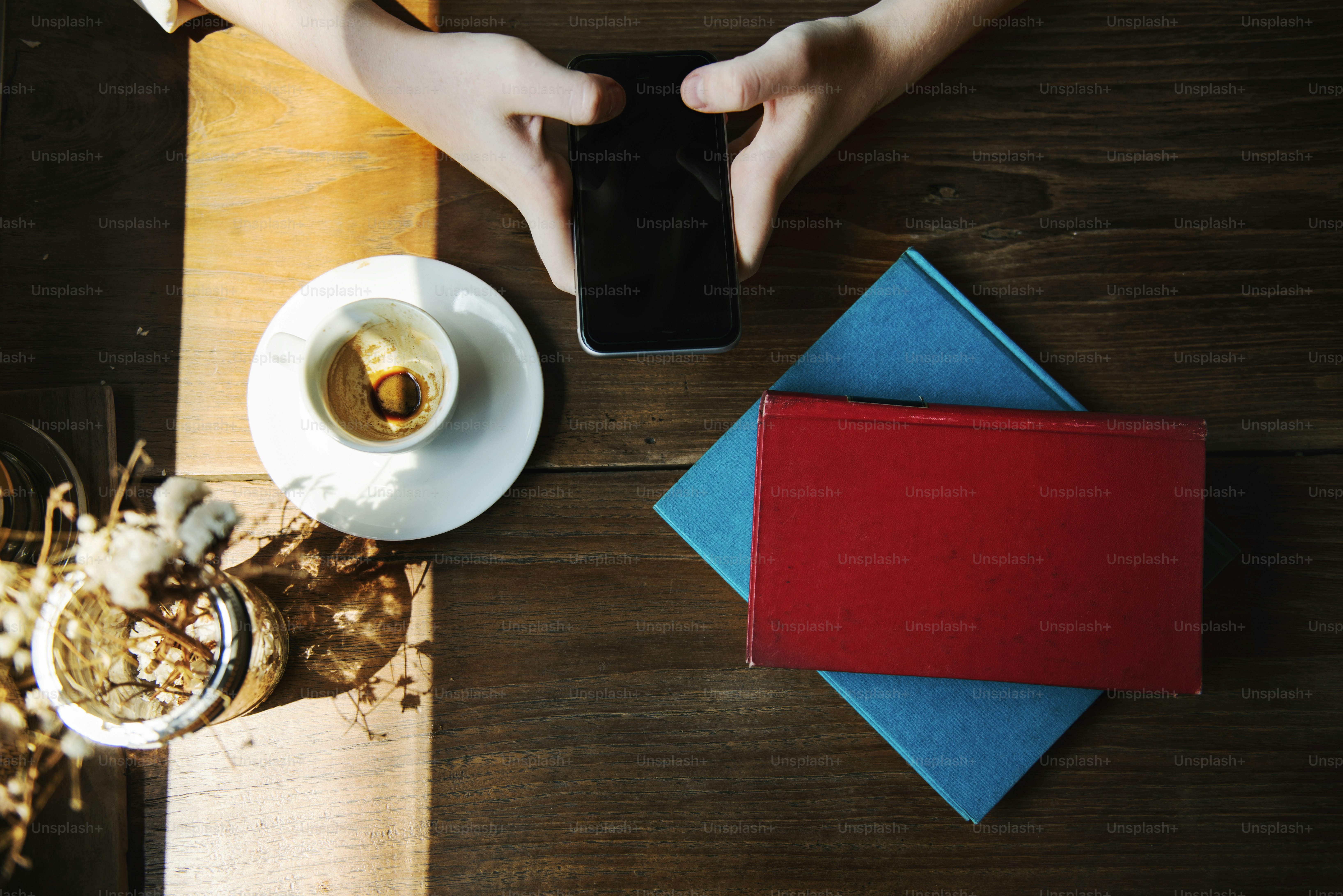 Coffee Shop Diary Relax Using Smart Phone Concept