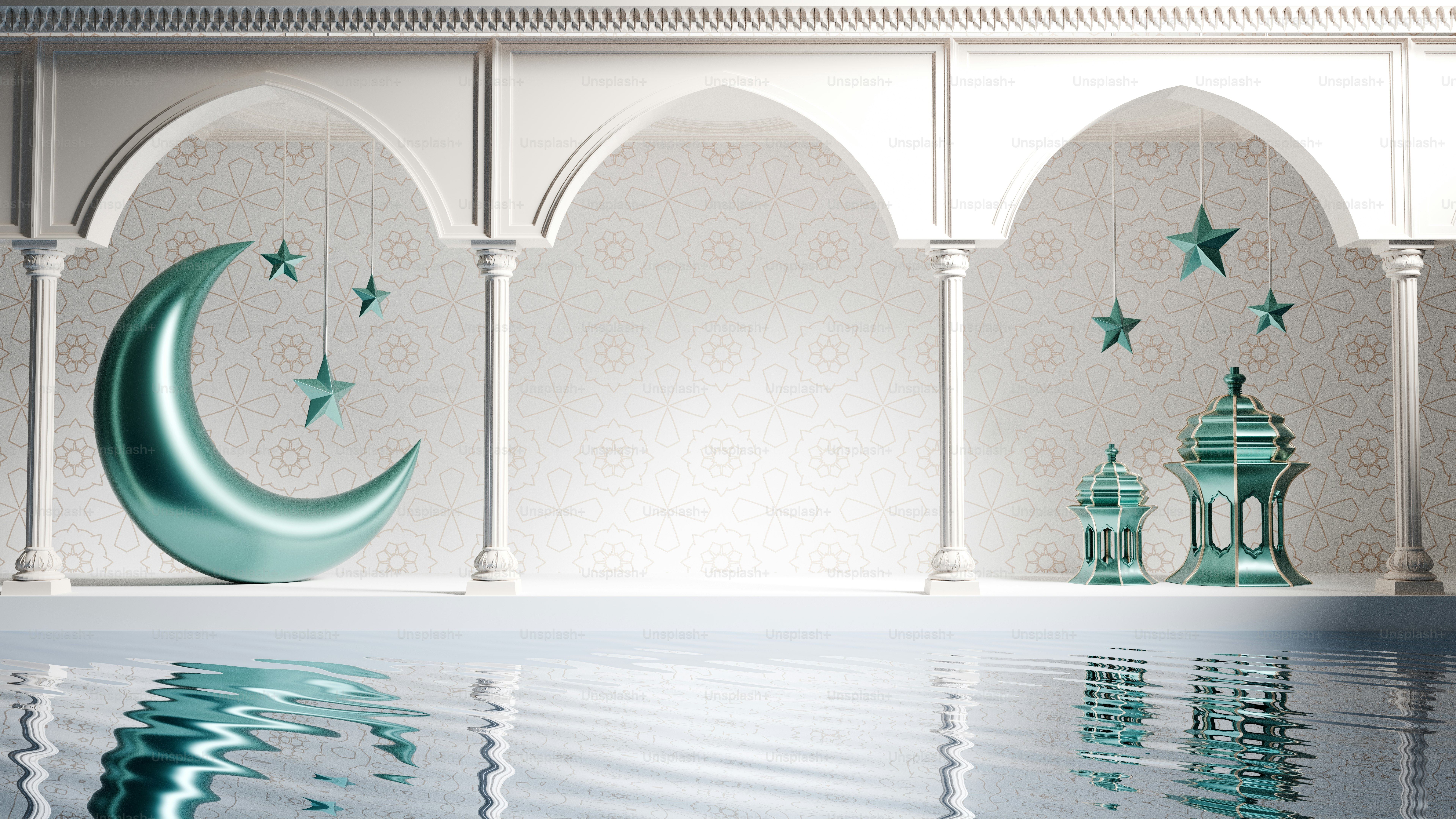 Ramadan-Mondsichel und Laternen mit Sternen