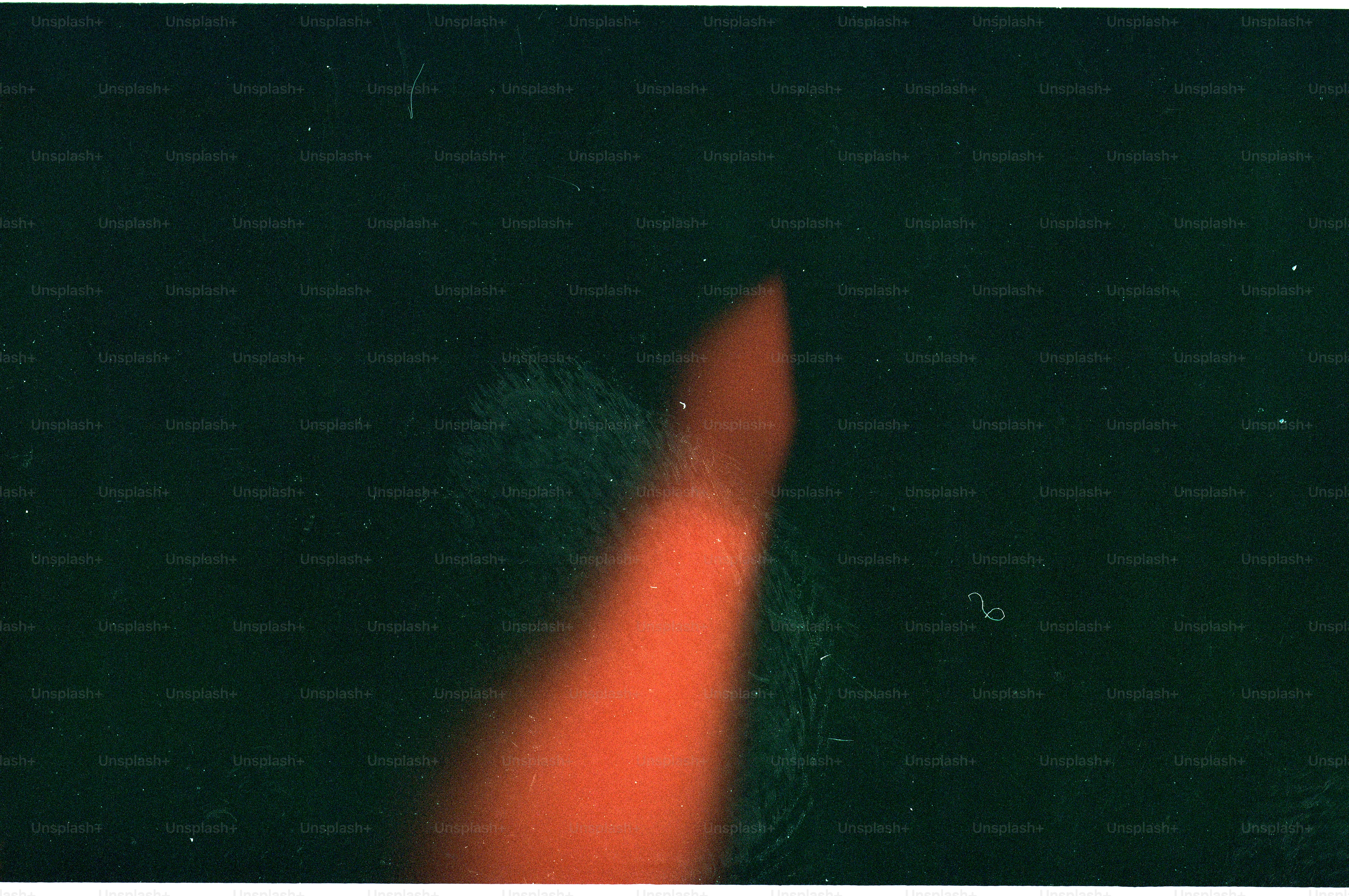 Red light streak on dark background with dust