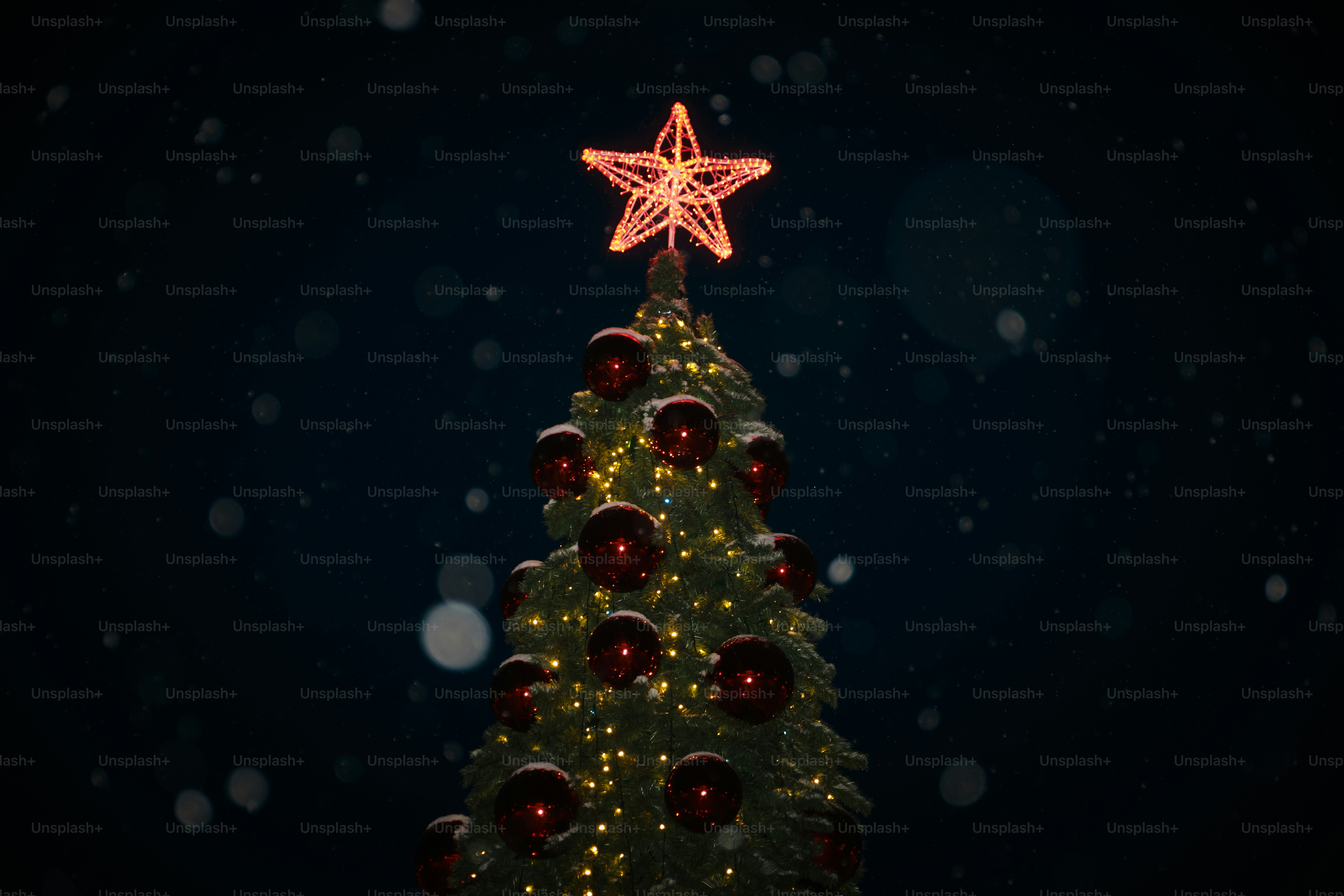 Ein geschmückter Weihnachtsbaum mit einem Stern oben