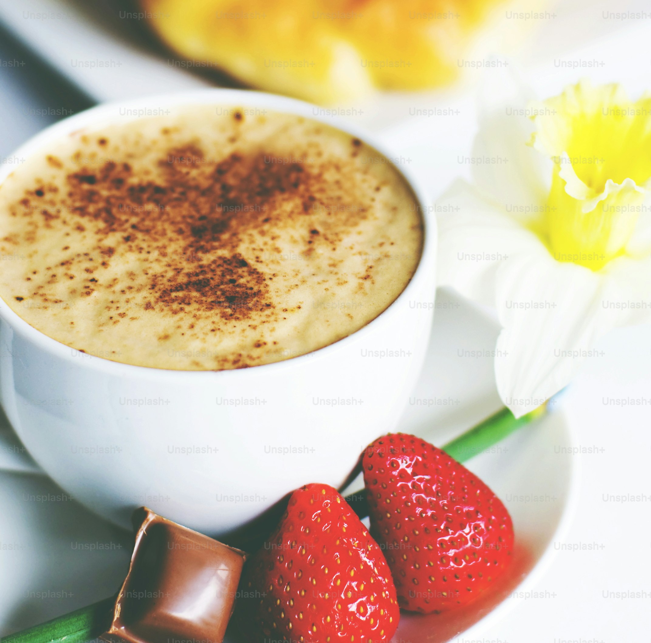 Decorated Photo Cafe Mocha Strawberries Chocolate Croissant Concept