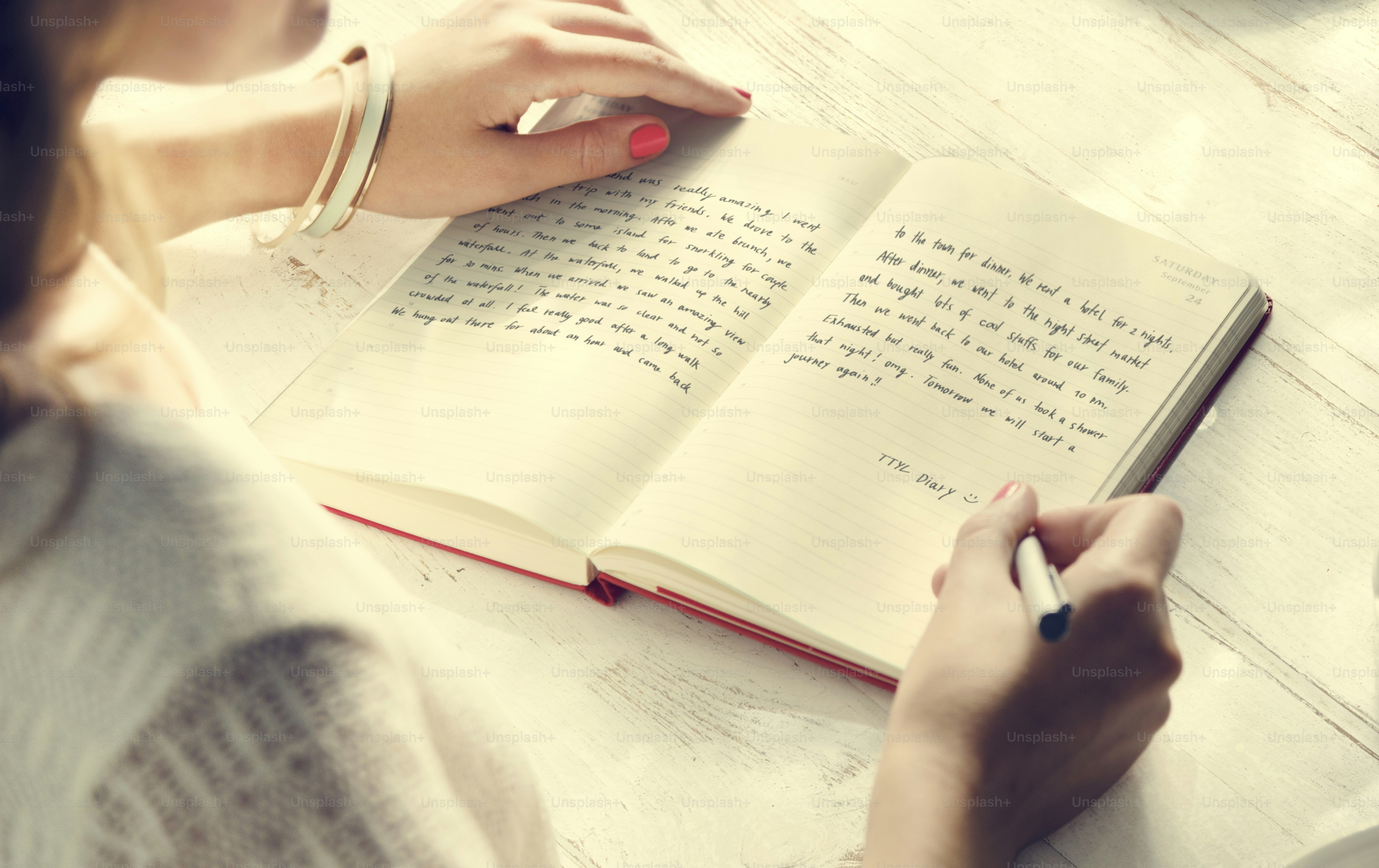 Young Woman Writing Diary Concept