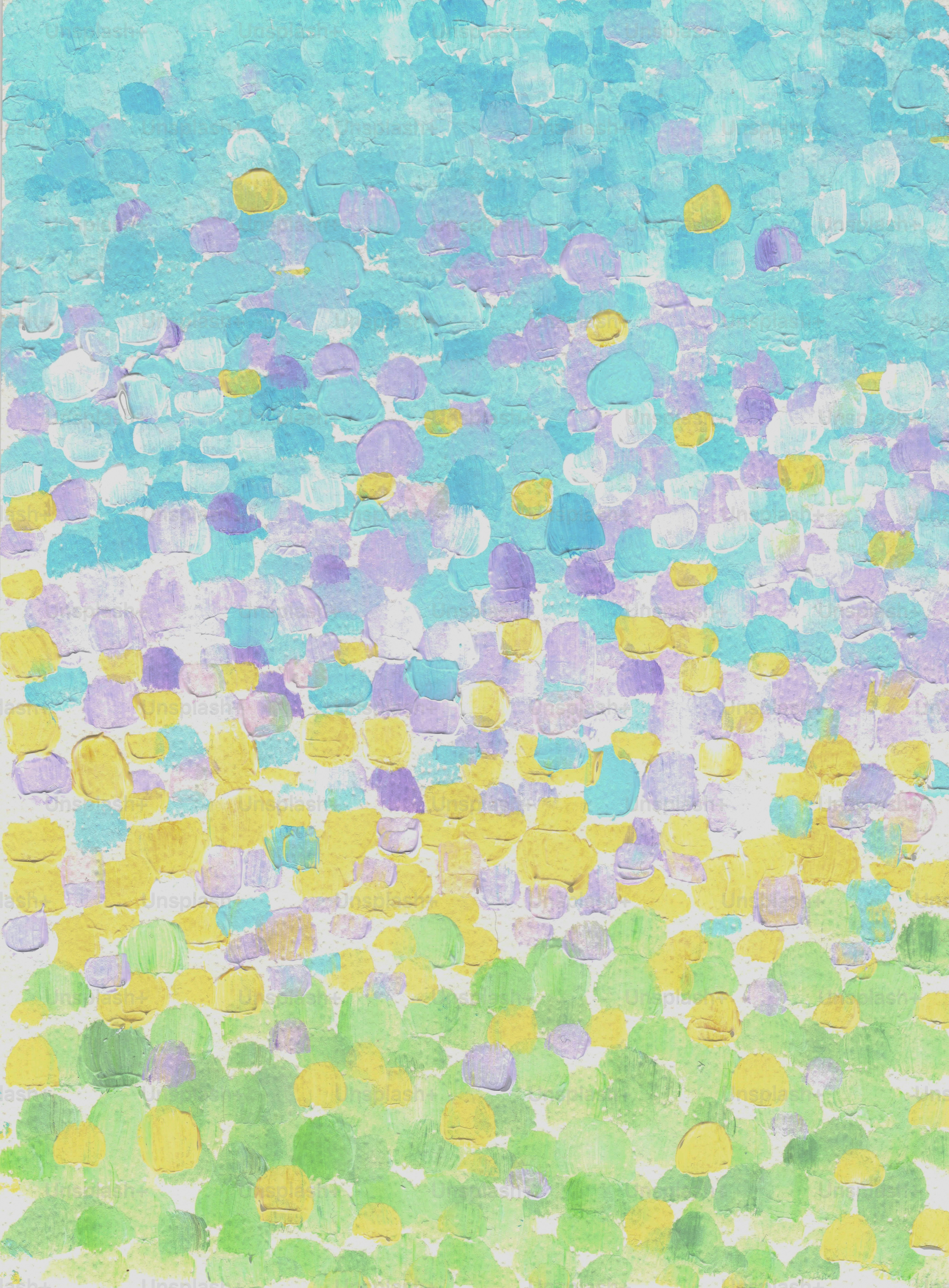 Abstrakte Pastellpunkte in Grün, Gelb, Lila und Blau.