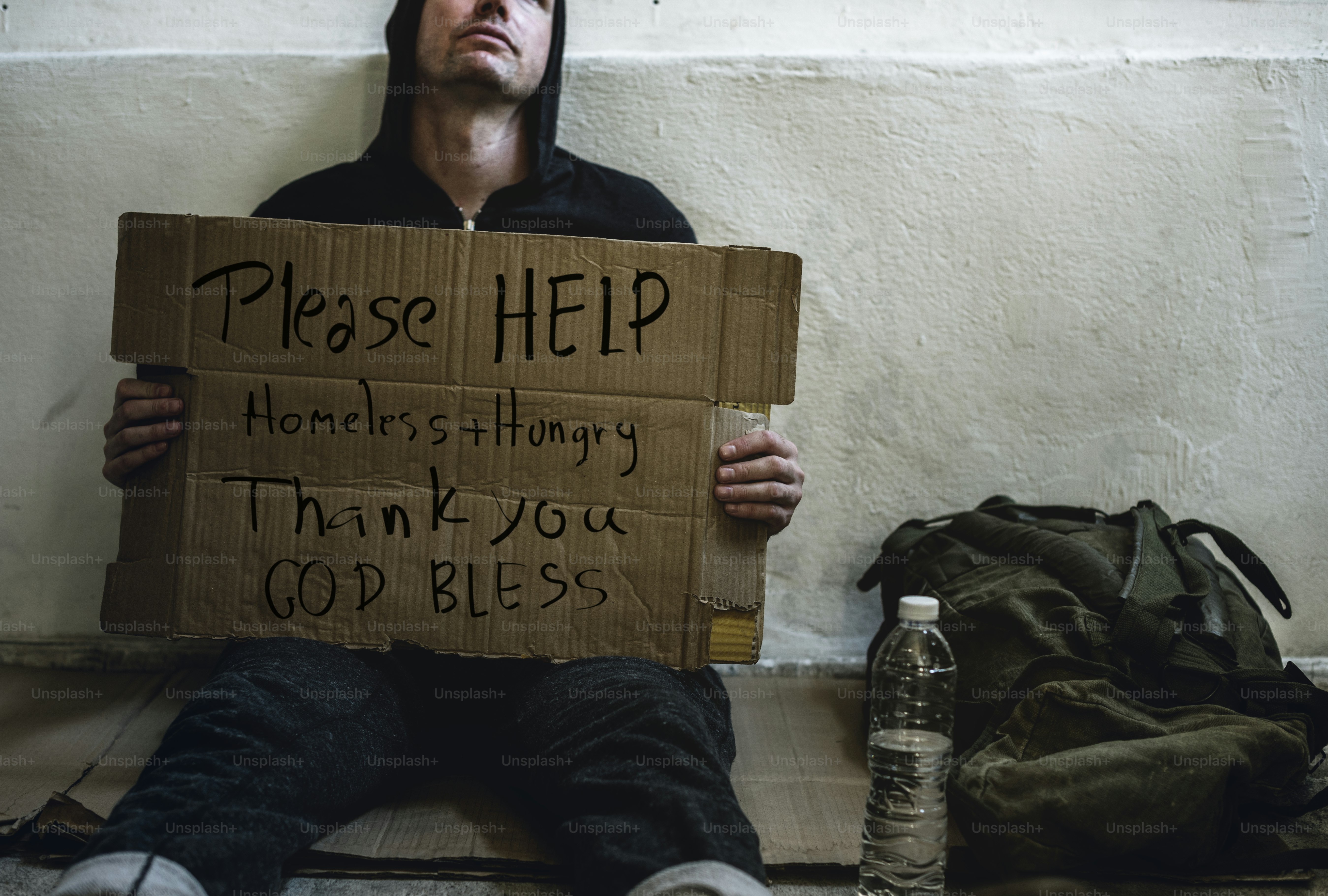 Homeless man need help sitting and pleading photo – Sadness Image on ...