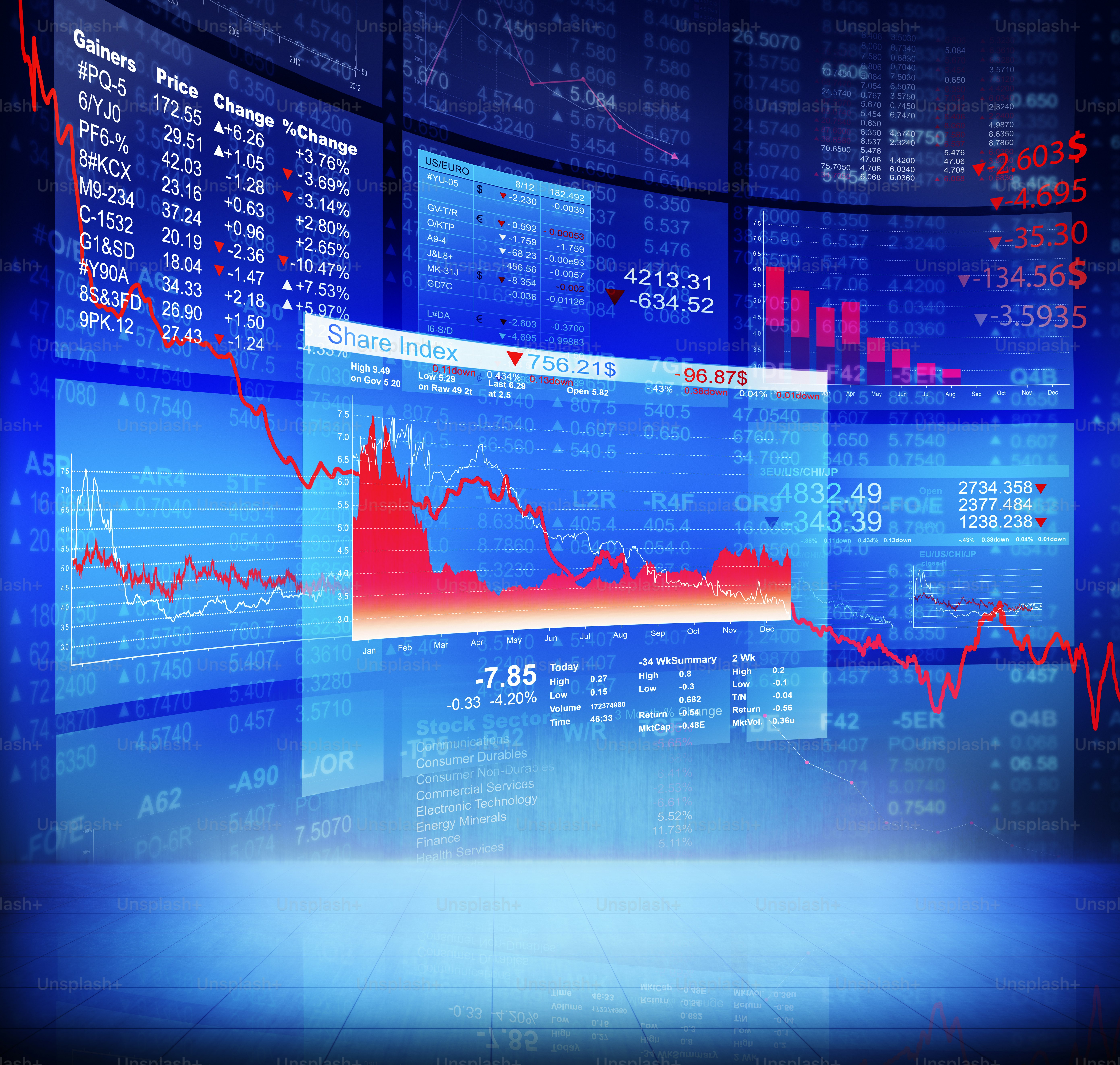 Blue Crisis Stock Diagram with Background Data