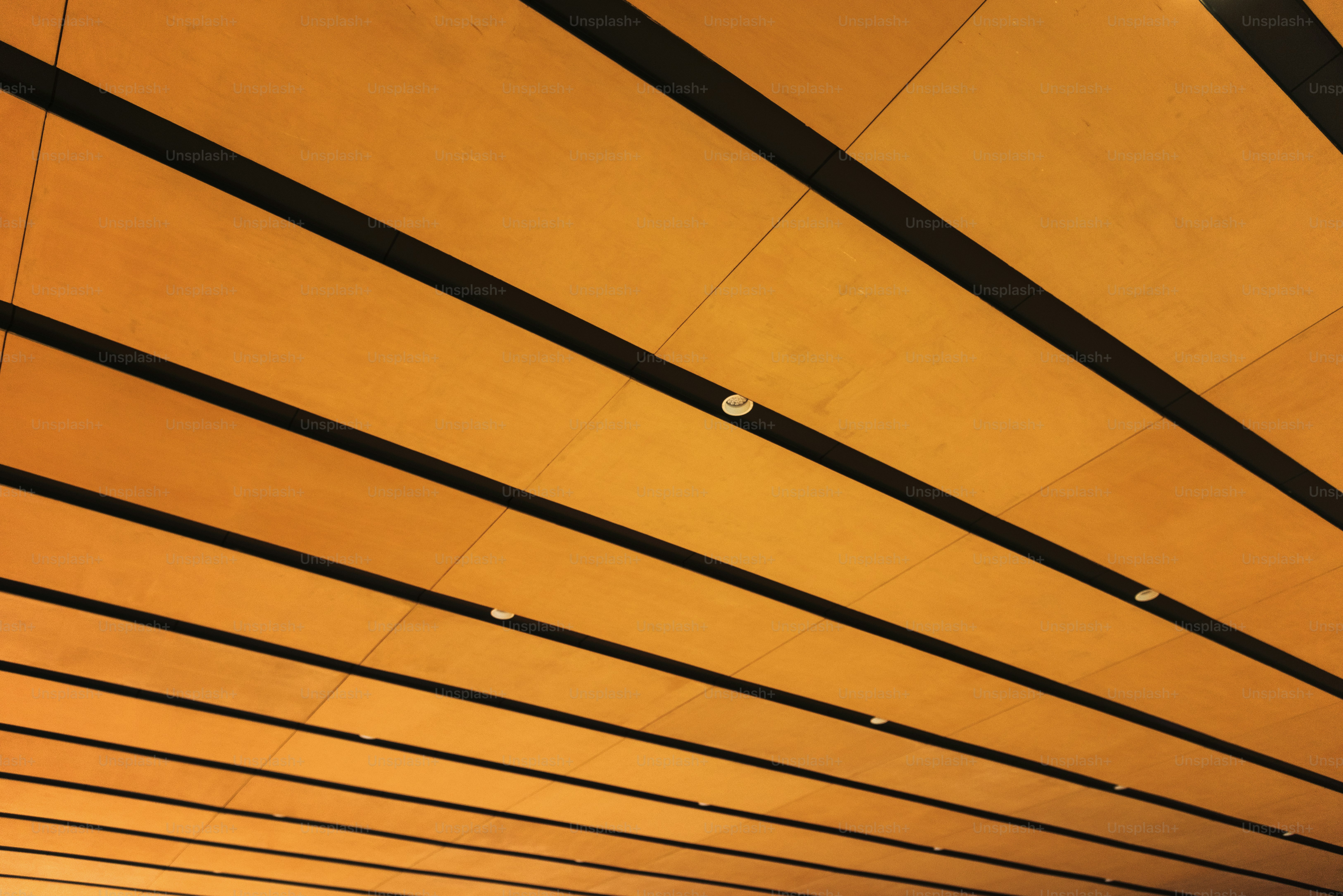 Interior del edificio con listones y lámparas