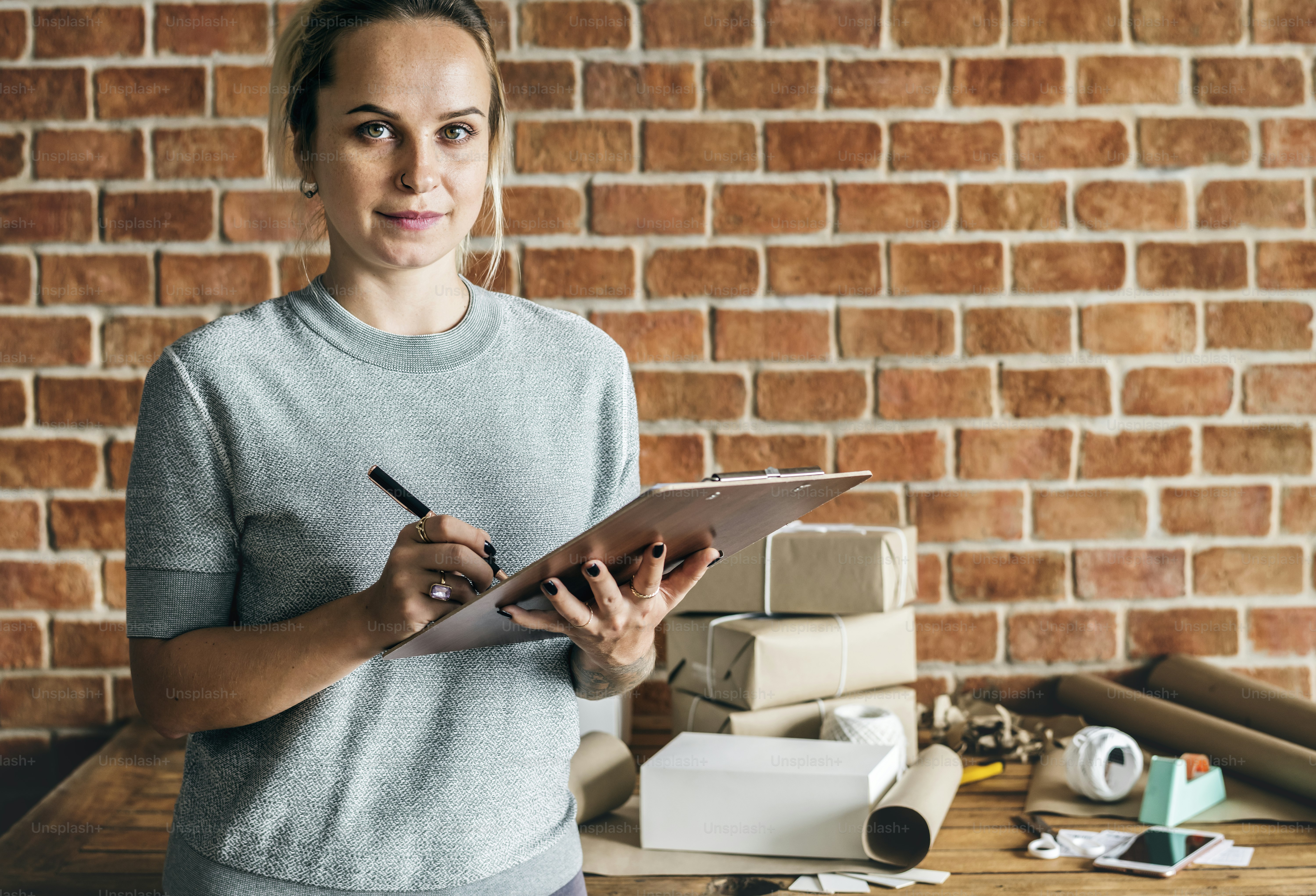 Woman working at parcel service