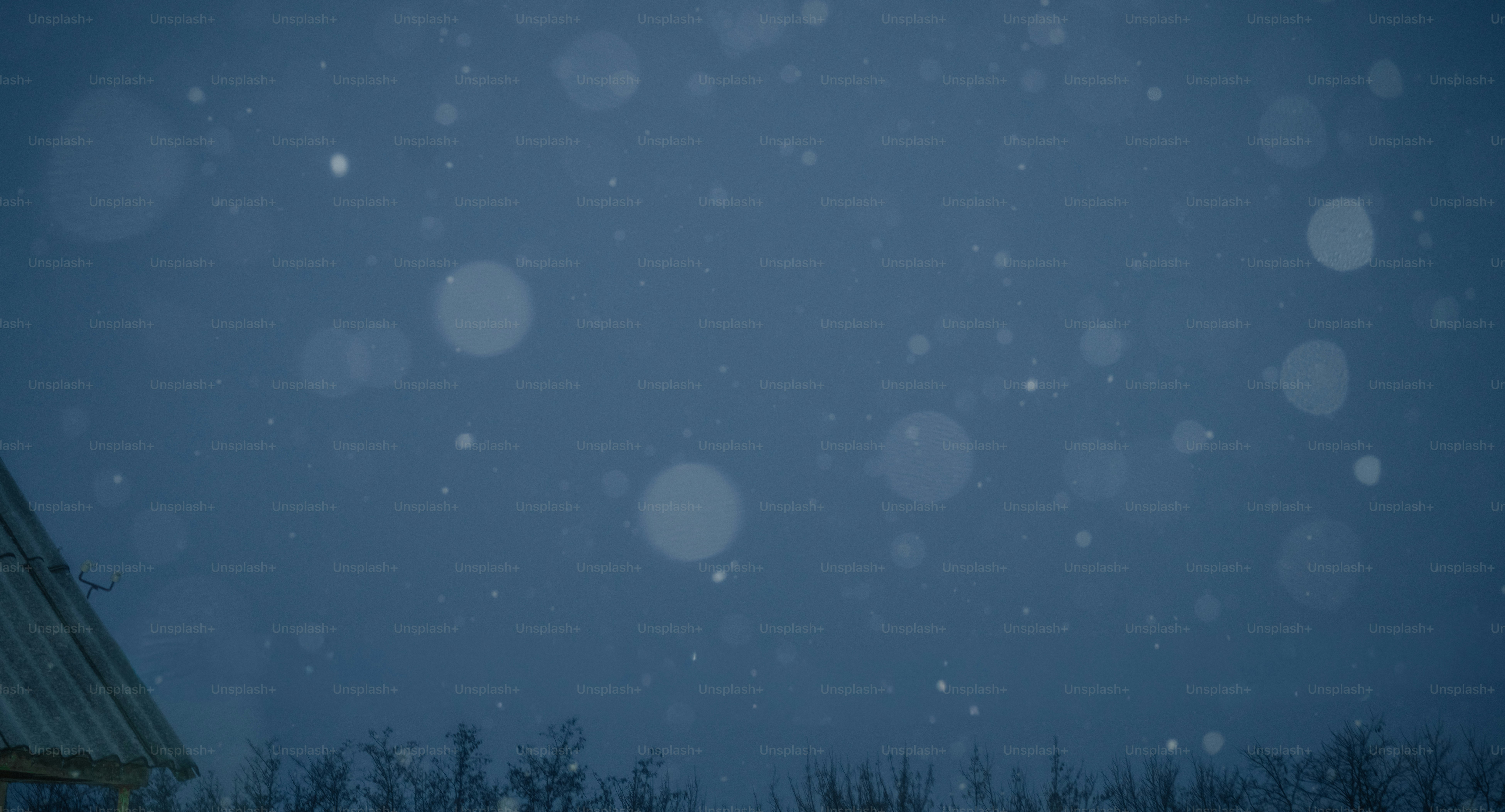 Snow falling gently over a dark, winter landscape.