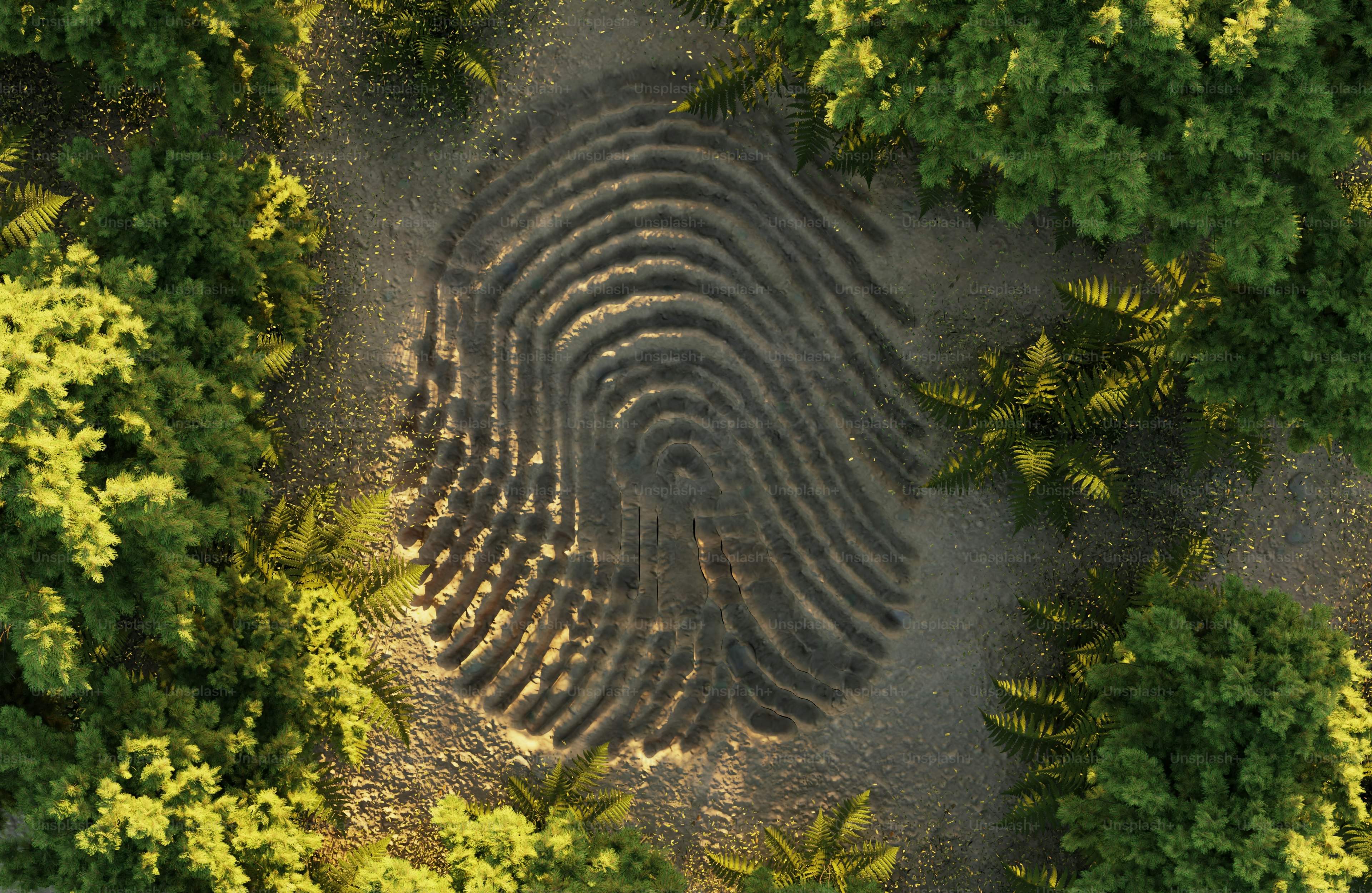 Riesiges Fingerabdruckmuster auf einem Waldweg