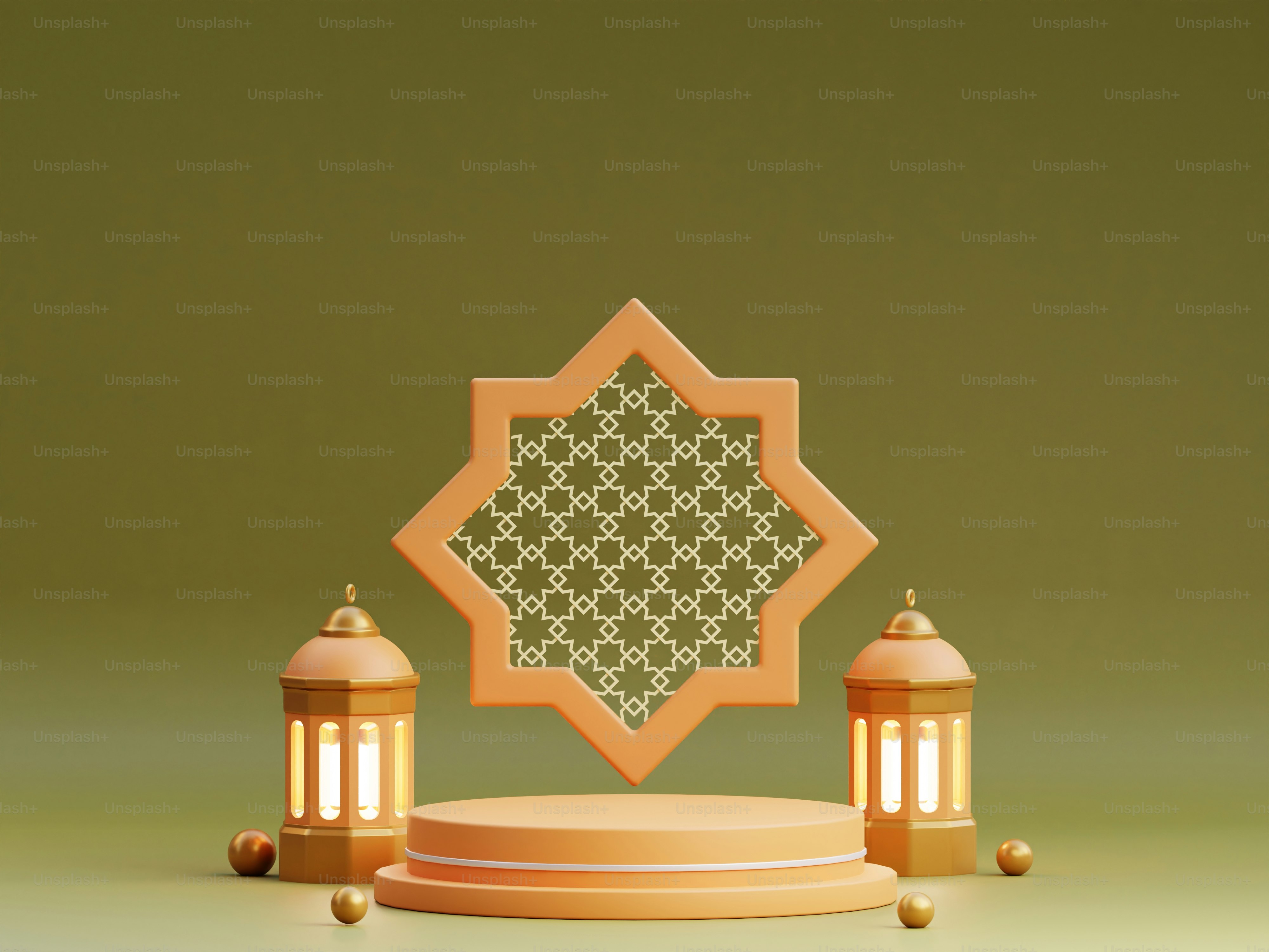 Ramadan decorative elements with lanterns and star