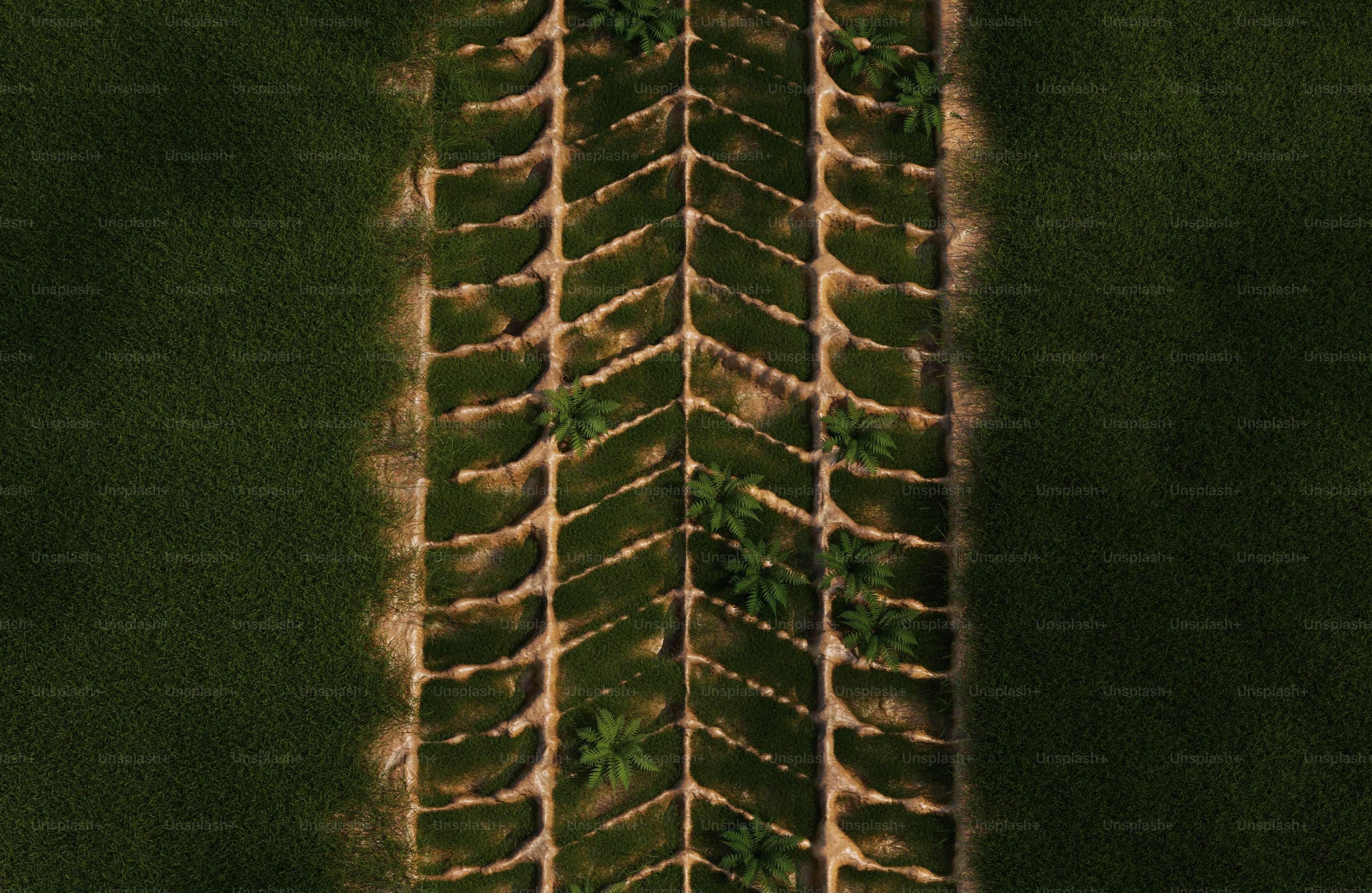 Luftaufnahme eines einzigartigen Weges mit Bäumen