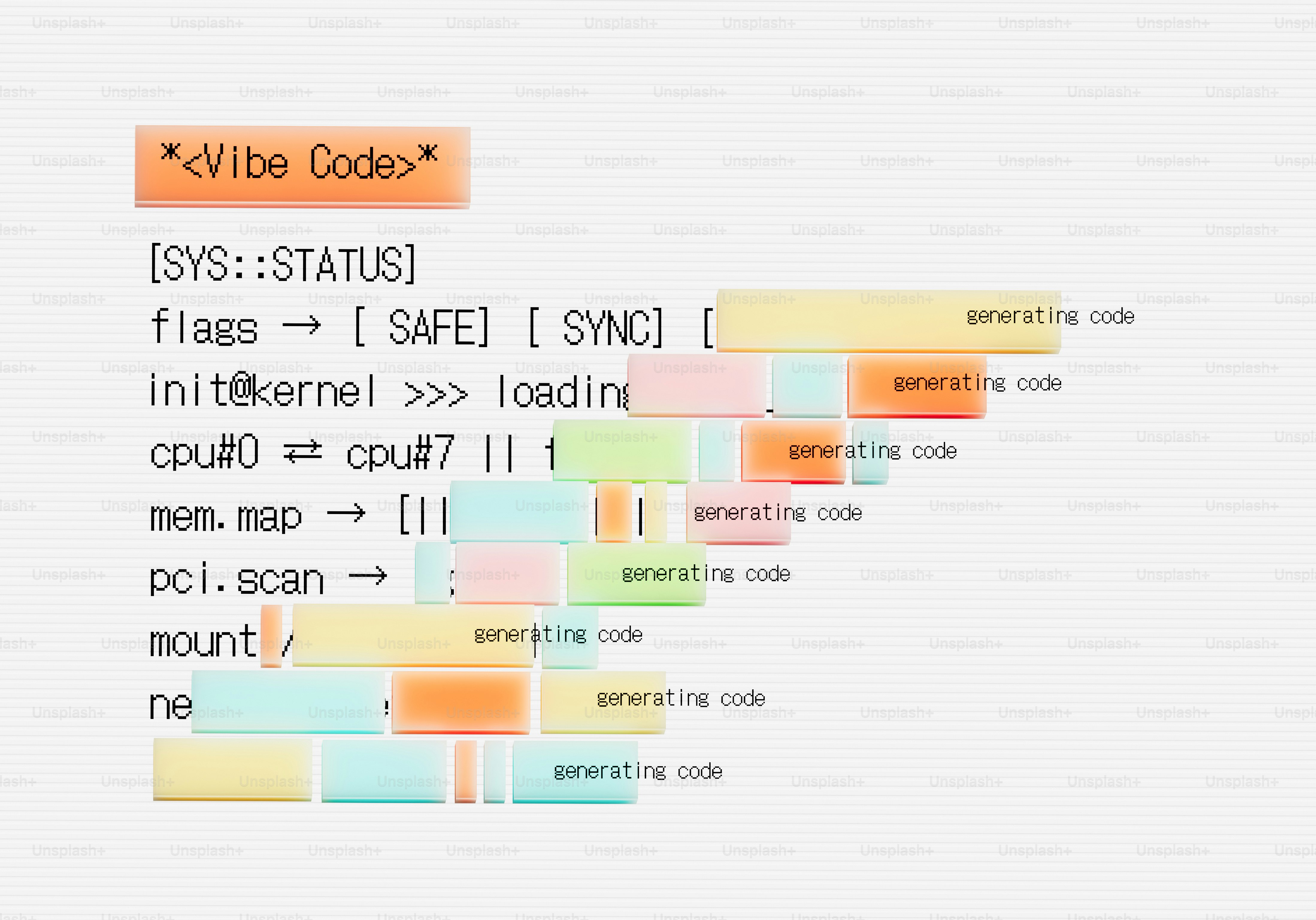 Abstract code with colorful bars on white background