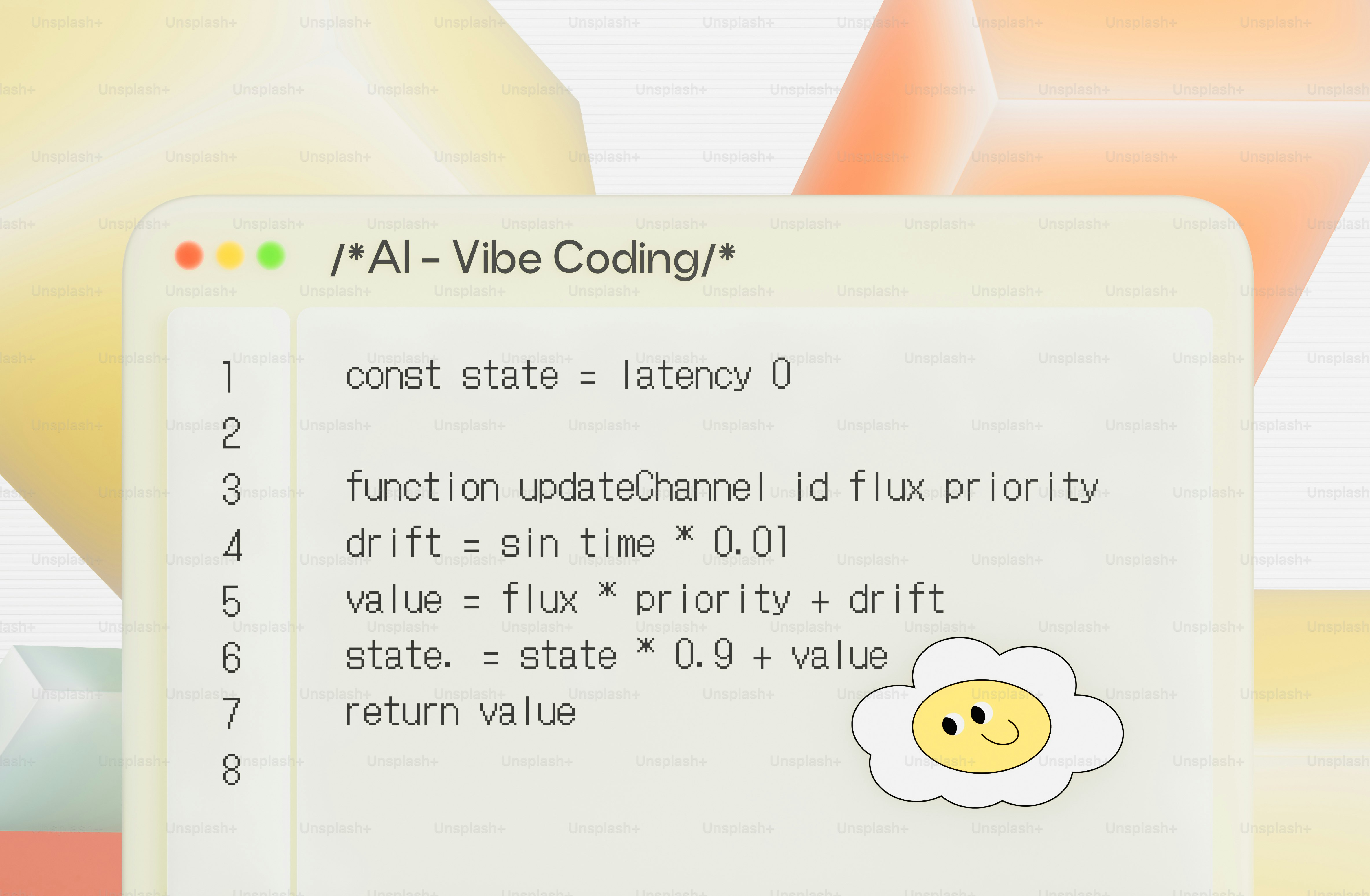 A computer screen displays code with a cute egg sticker.