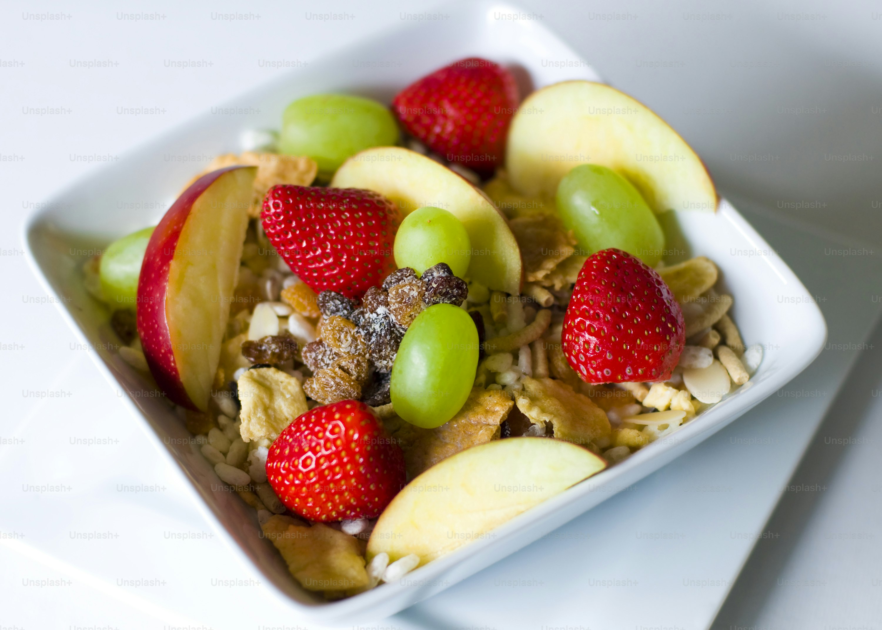 Fresh fruit and cereal.