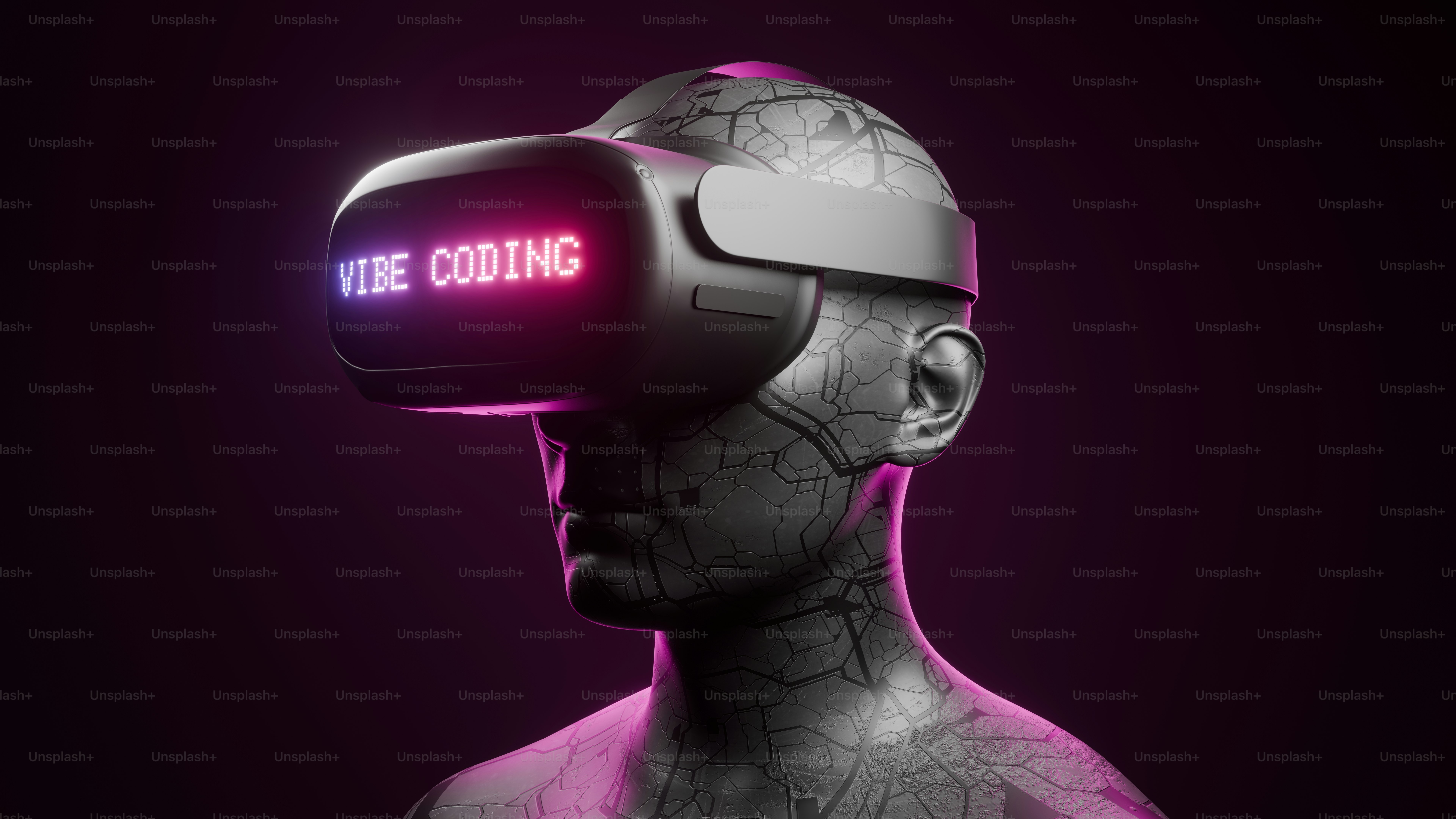 Man wearing vr headset with 'vibe coding' text photo – Technology Image ...