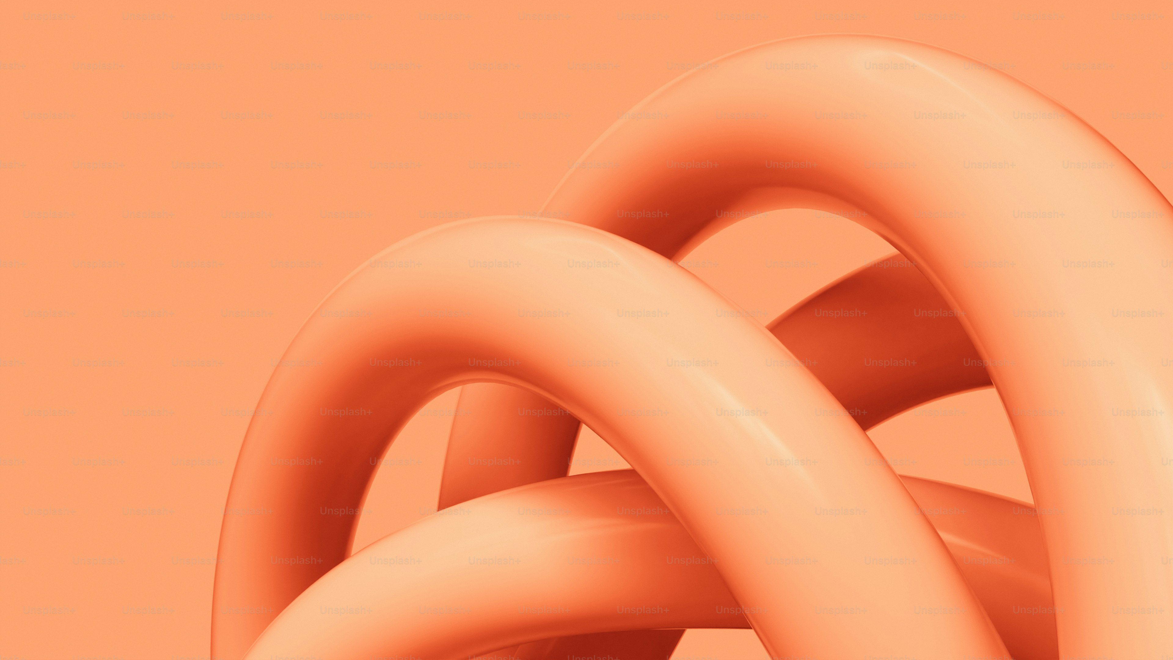 추상적인 주황색 관들이 단단한 주황색 배경 위에 얽혀 있다