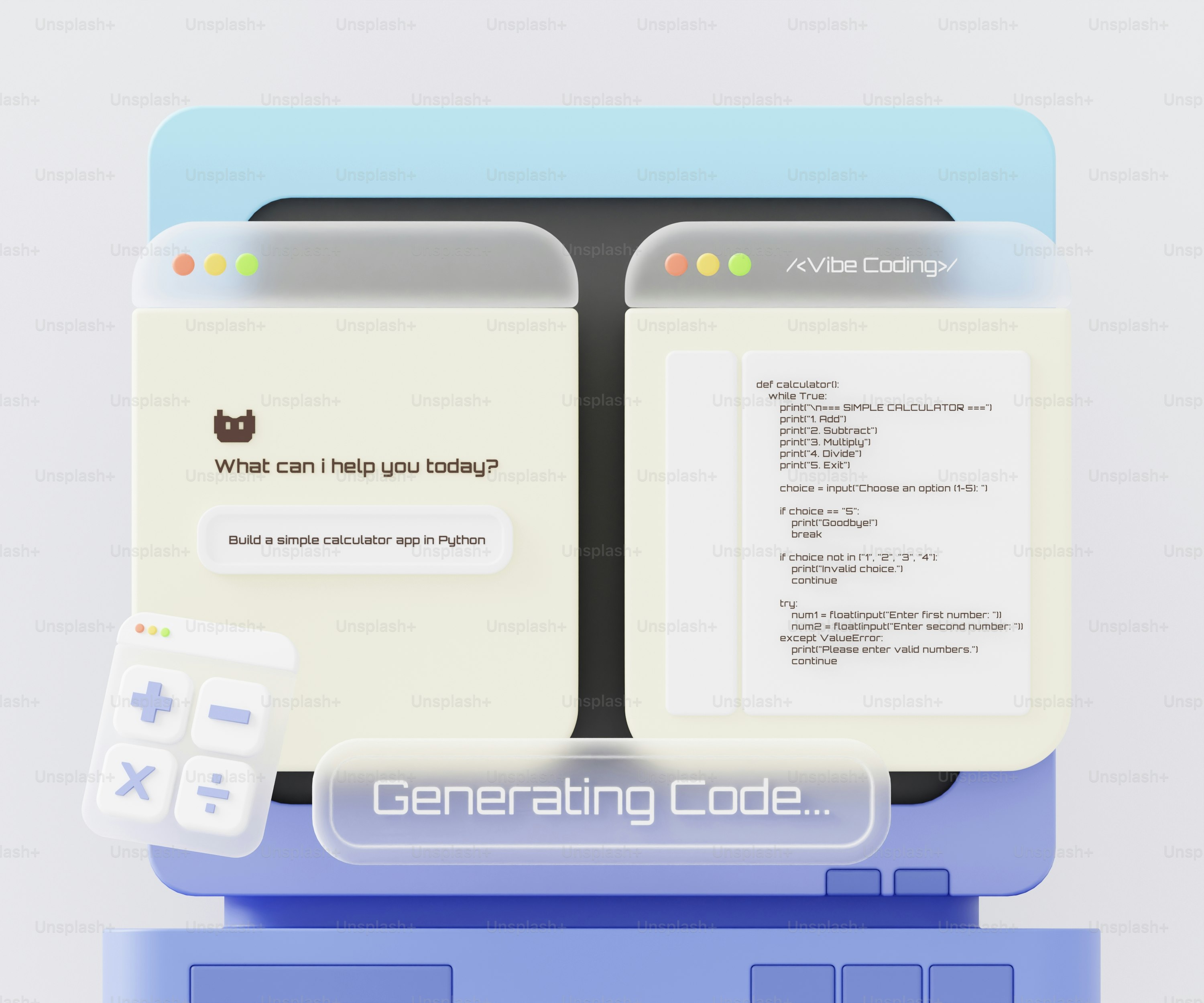 Computergeneriert Code mit Taschenrechner und Fenstern