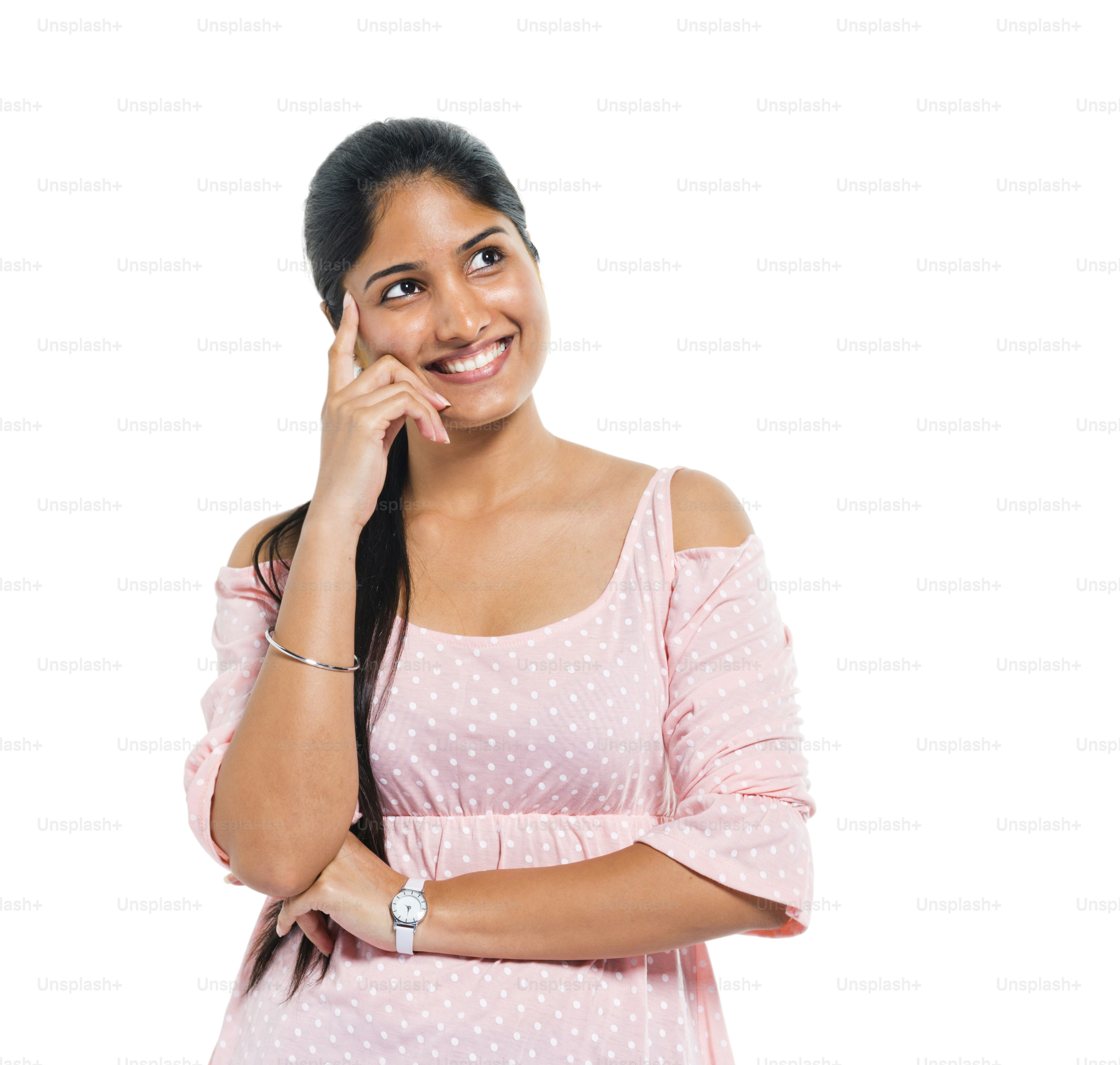 Cheerful Thinking Indian Woman