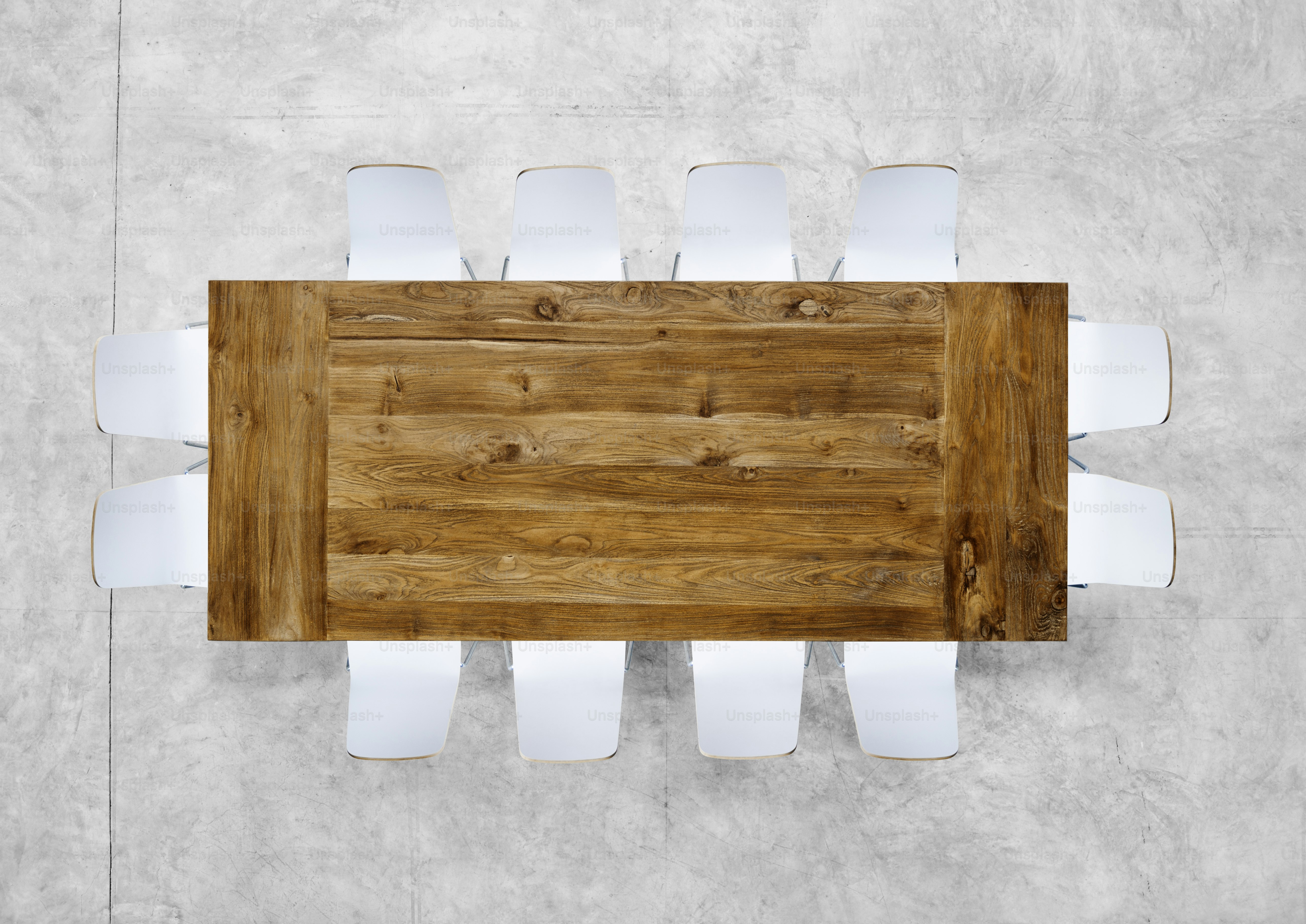 Large Brown Meeting Table with Twelve Chairs