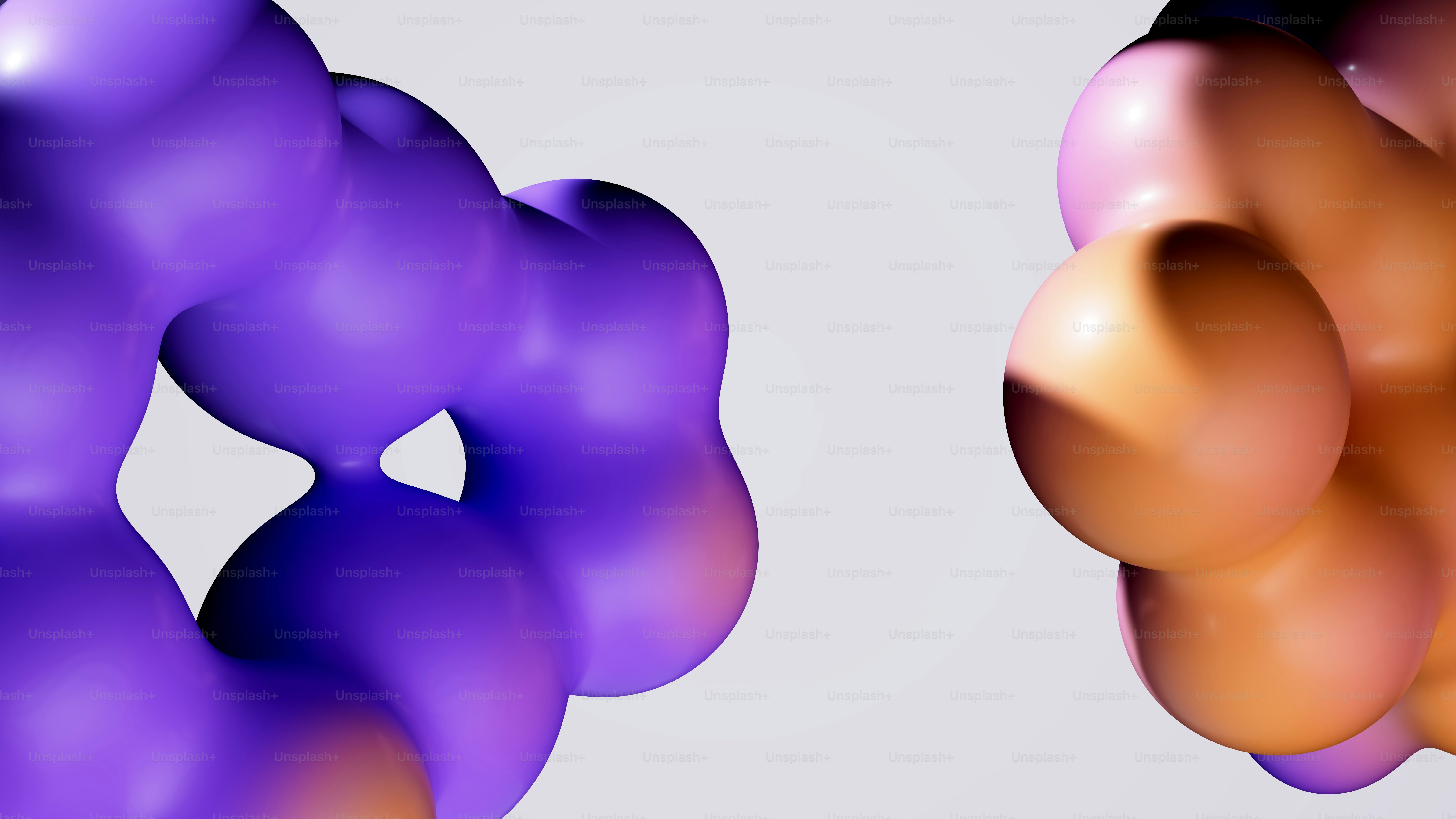 보라색과 주황색의 추상적 유기적 형태들