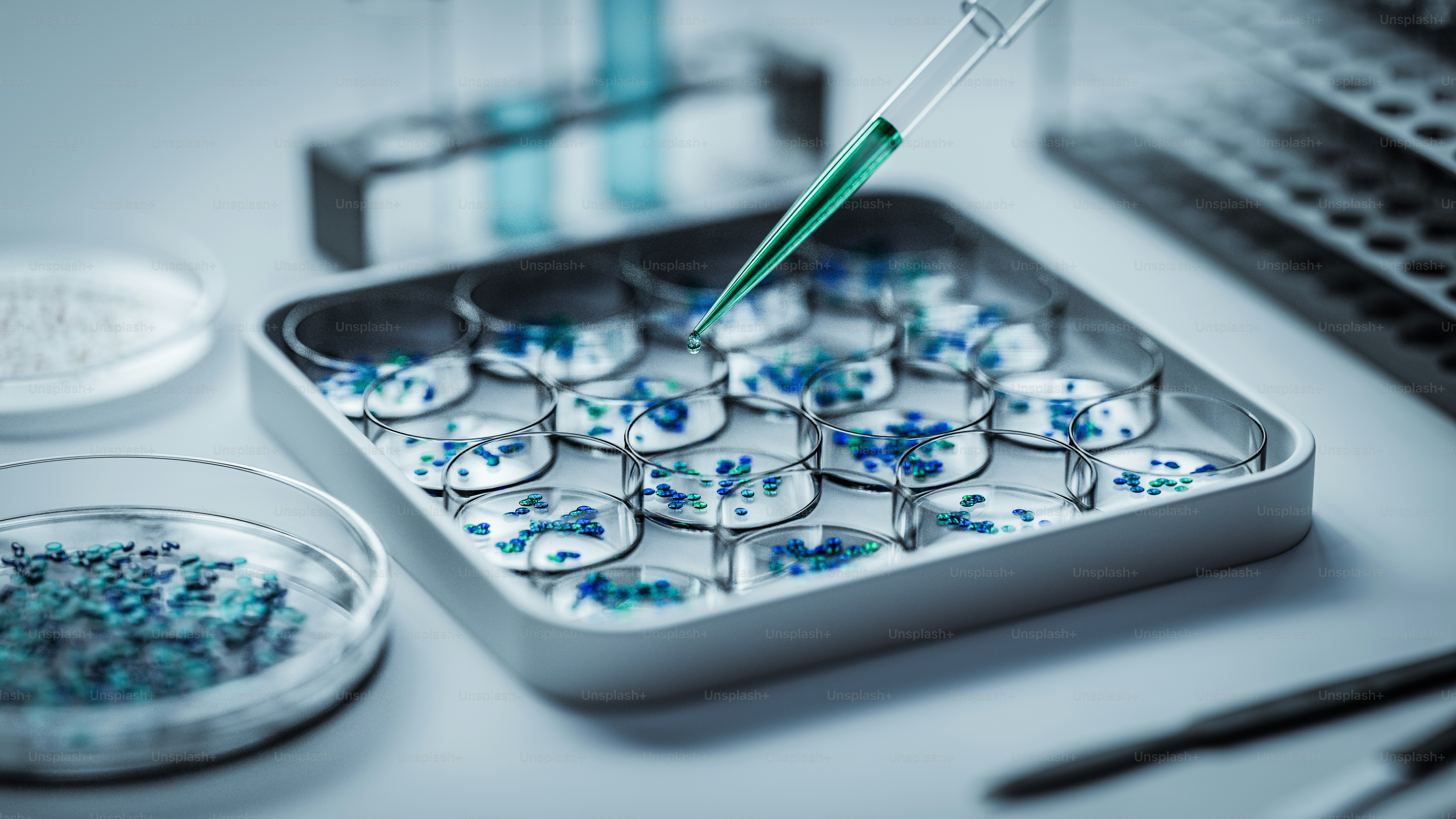 Scientist adds liquid to cell culture plate