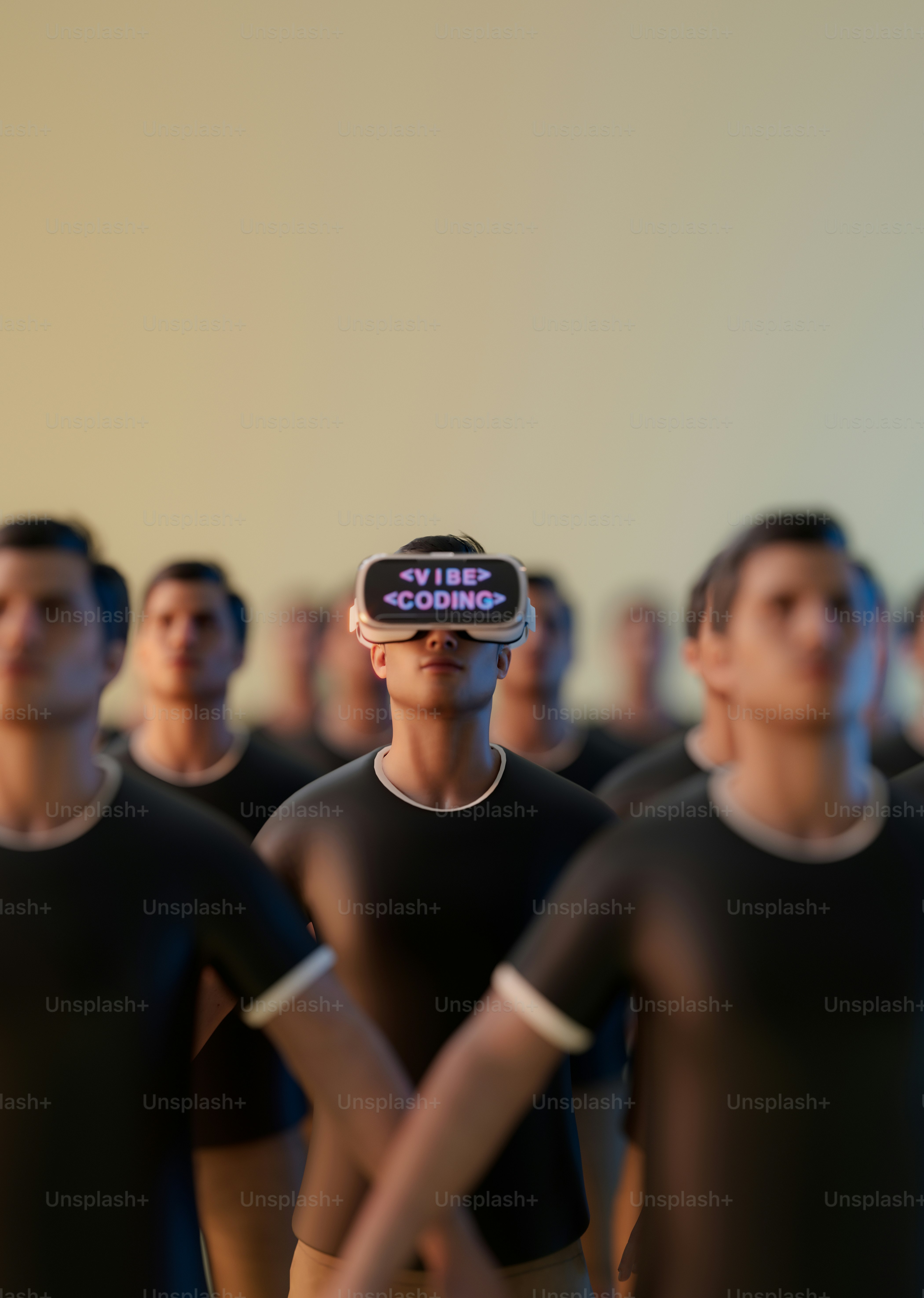 Hombre con auriculares de realidad virtual con 'vibe coding'