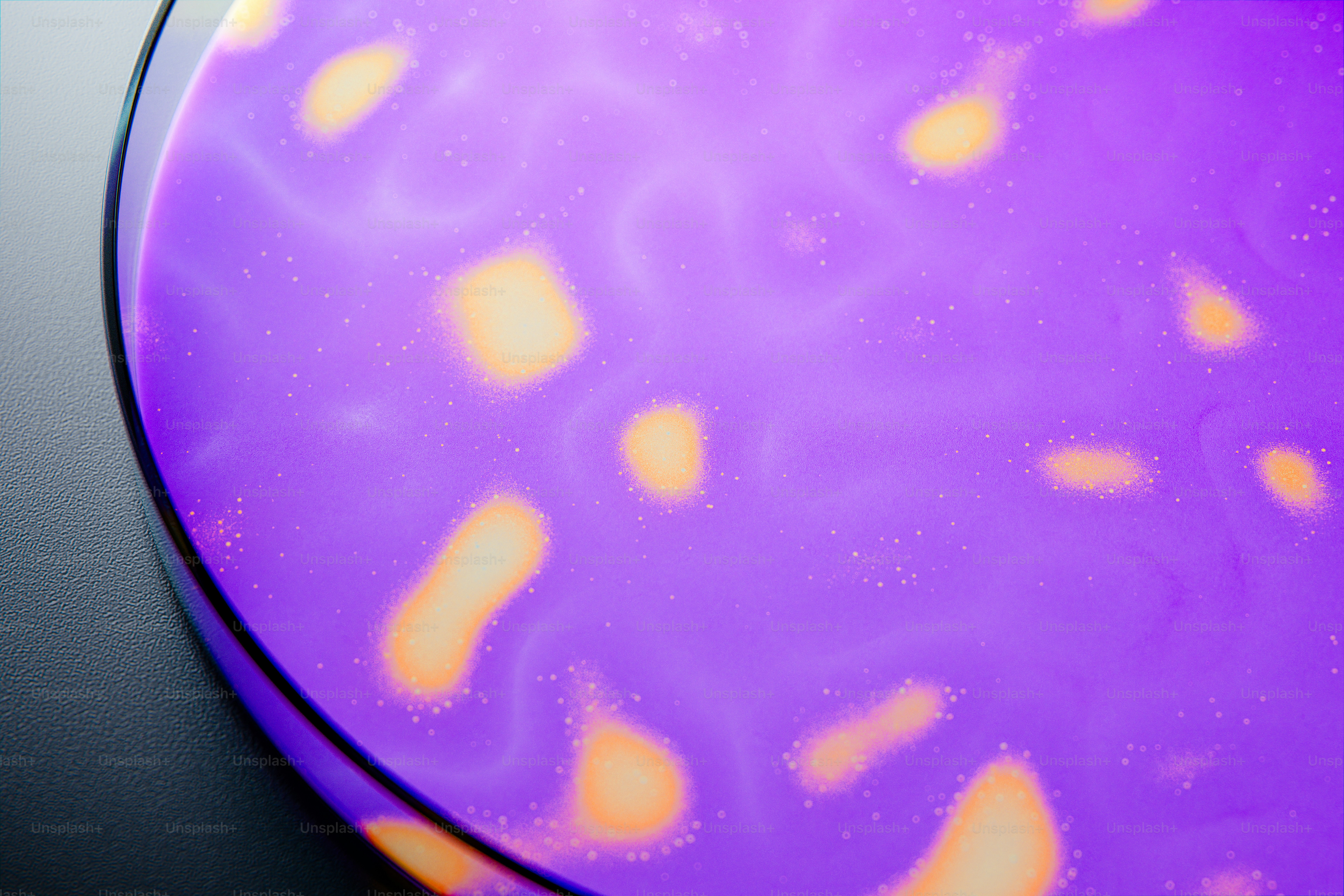 Abstract purple surface with yellow organic shapes