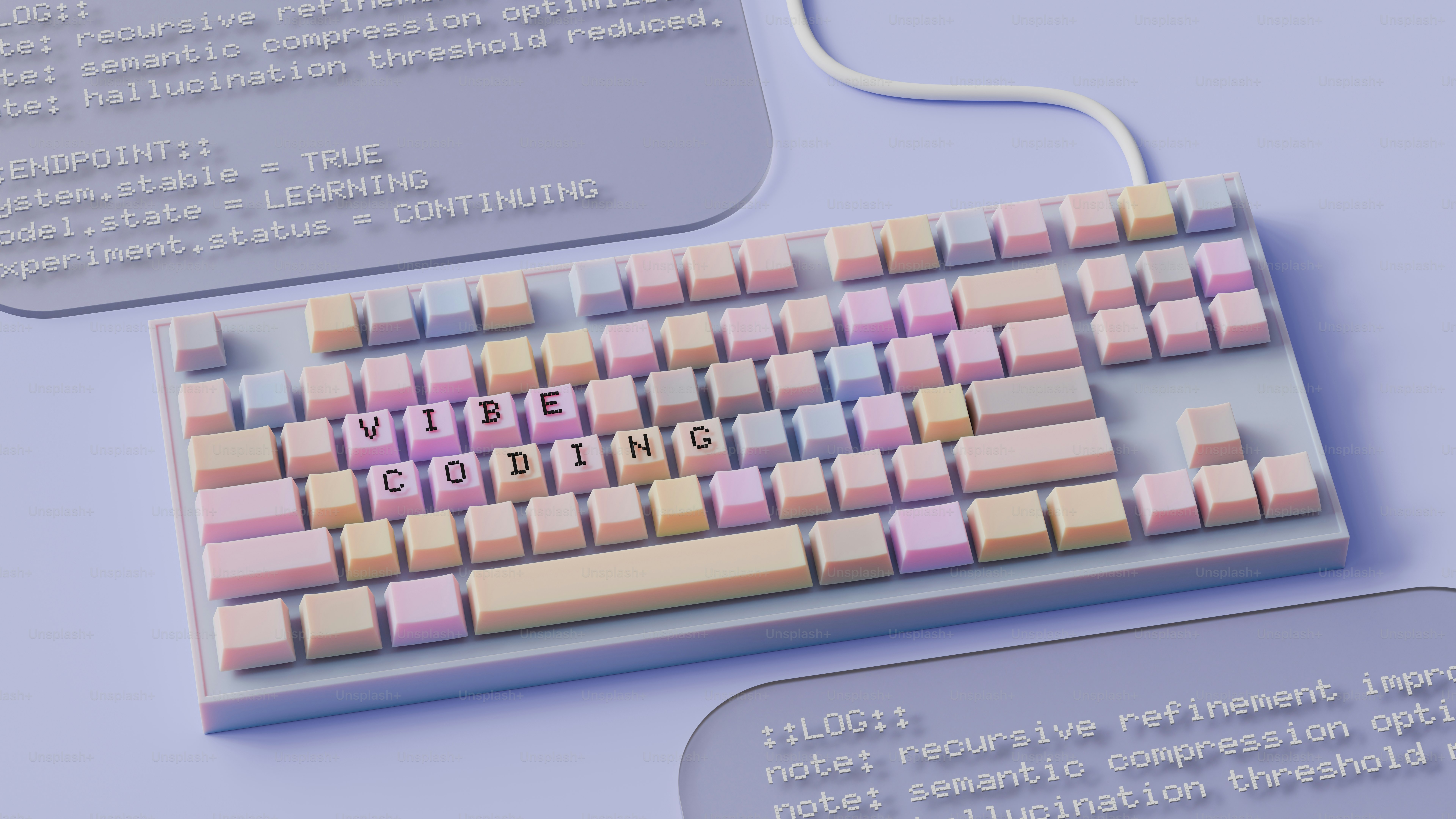 Pastel mechanical keyboard with code snippets