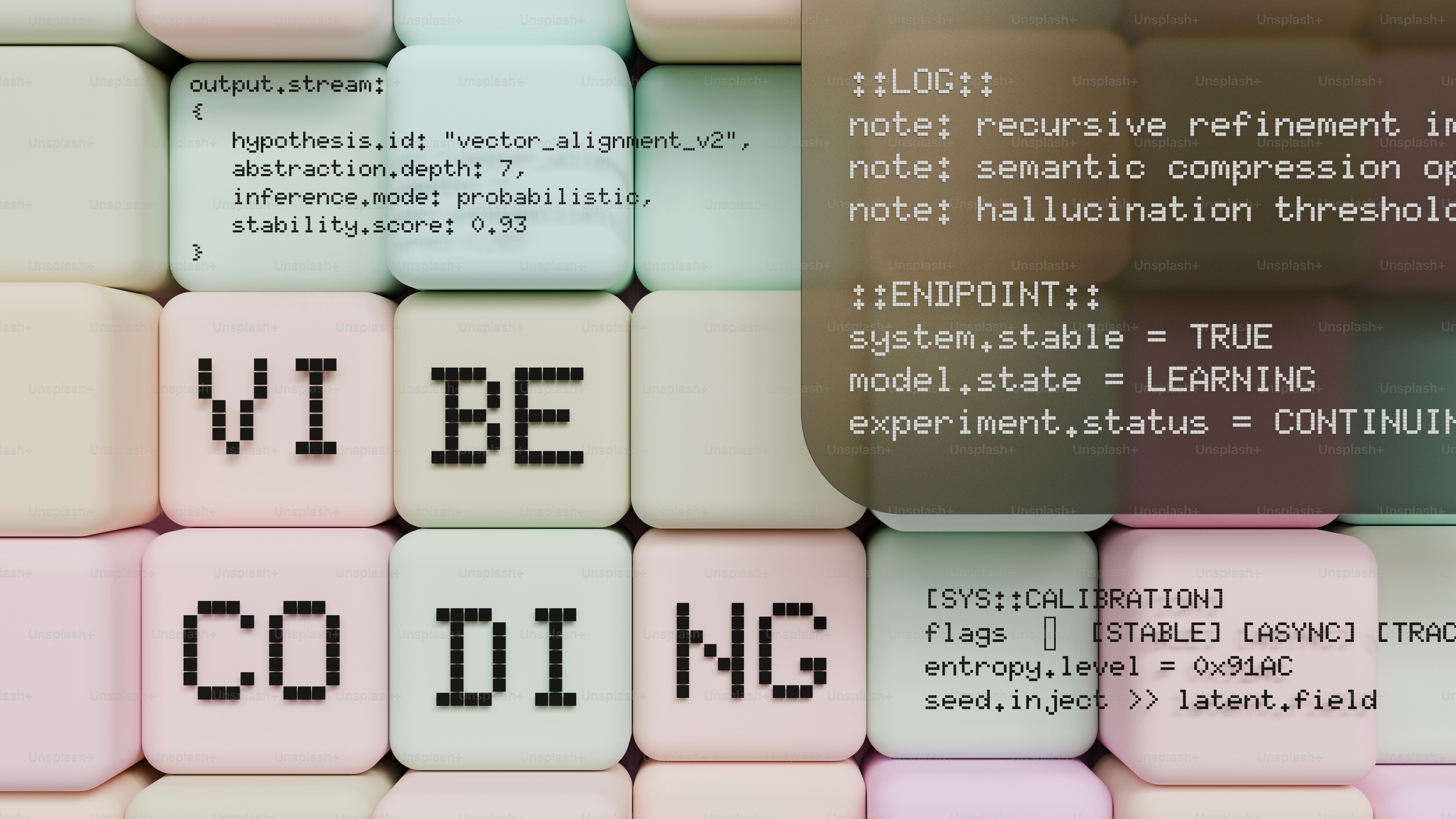 Digital keyboard with code and text 'vibe coding'