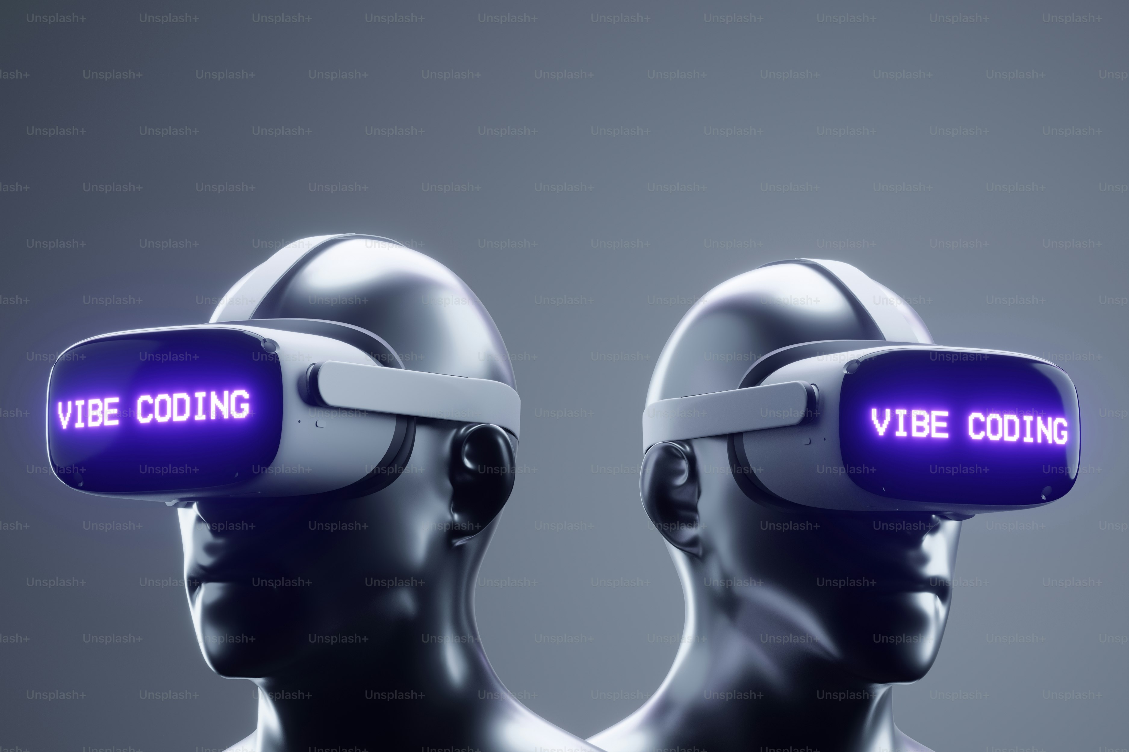 VRヘッドセットをつけた2人のマネキン、「ビブコーディング」