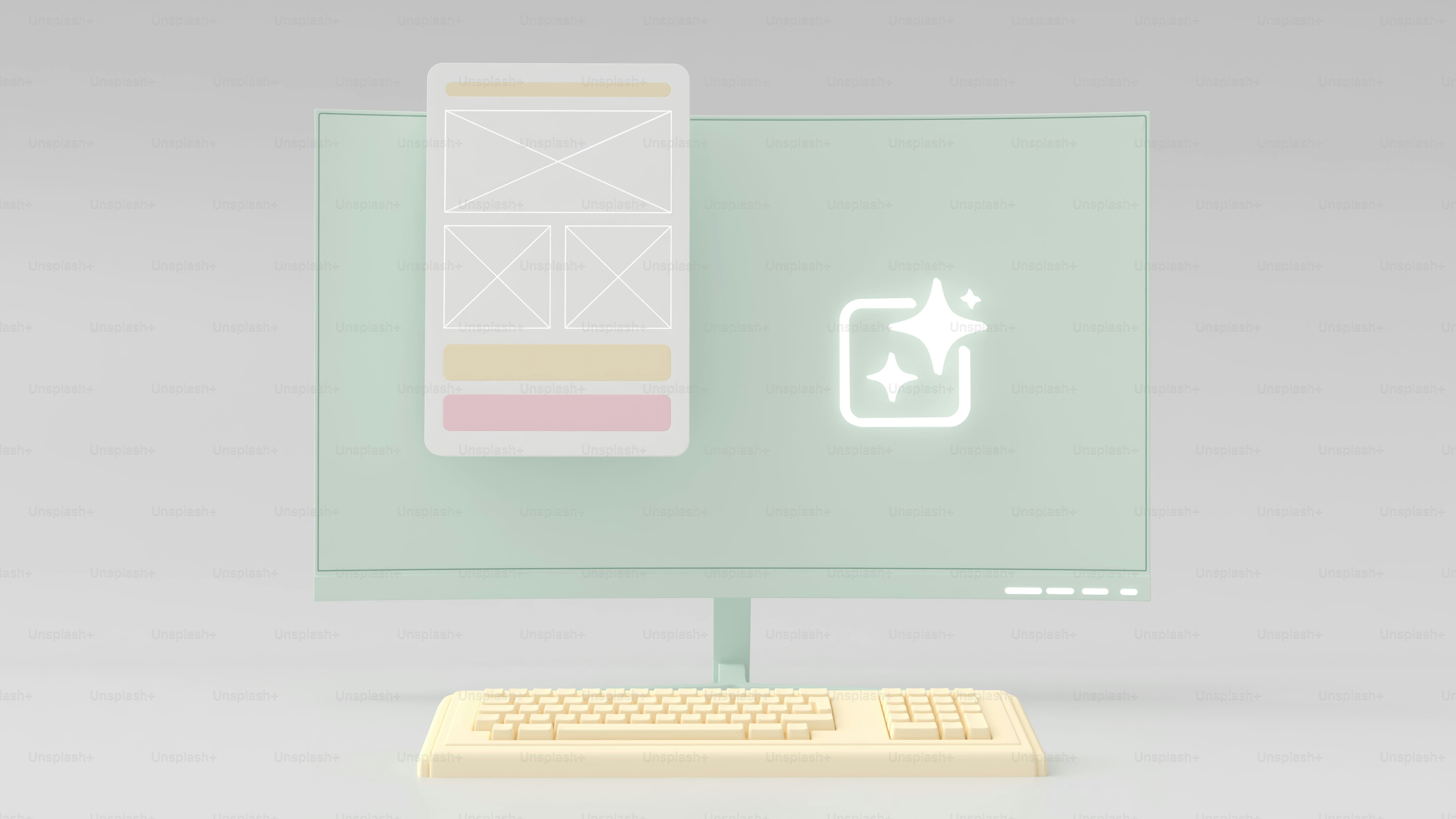 Computer monitor with keyboard and wireframe design photo – Technology ...