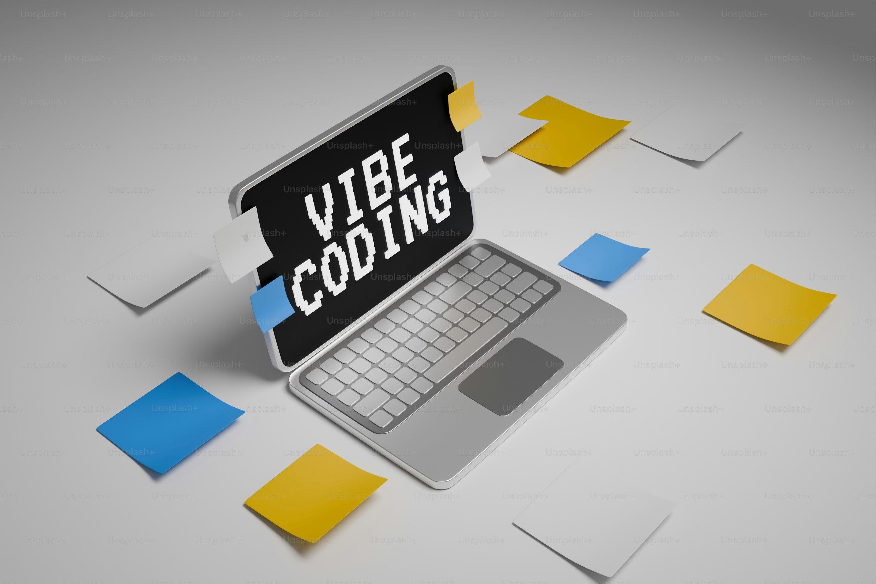 Ordinateur portable avec texte de codage Vibe et post-its