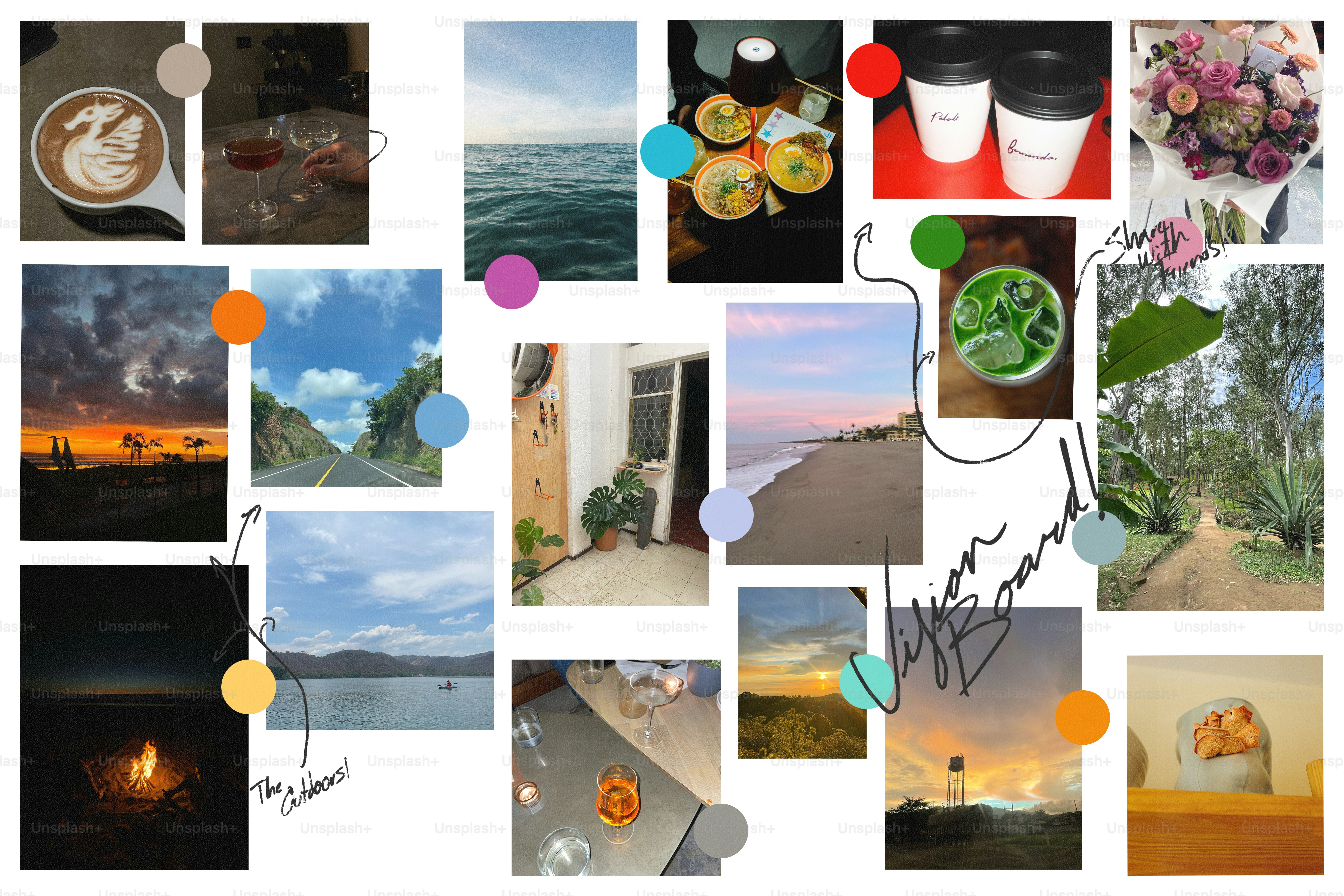 Collage of various travel and lifestyle moments
