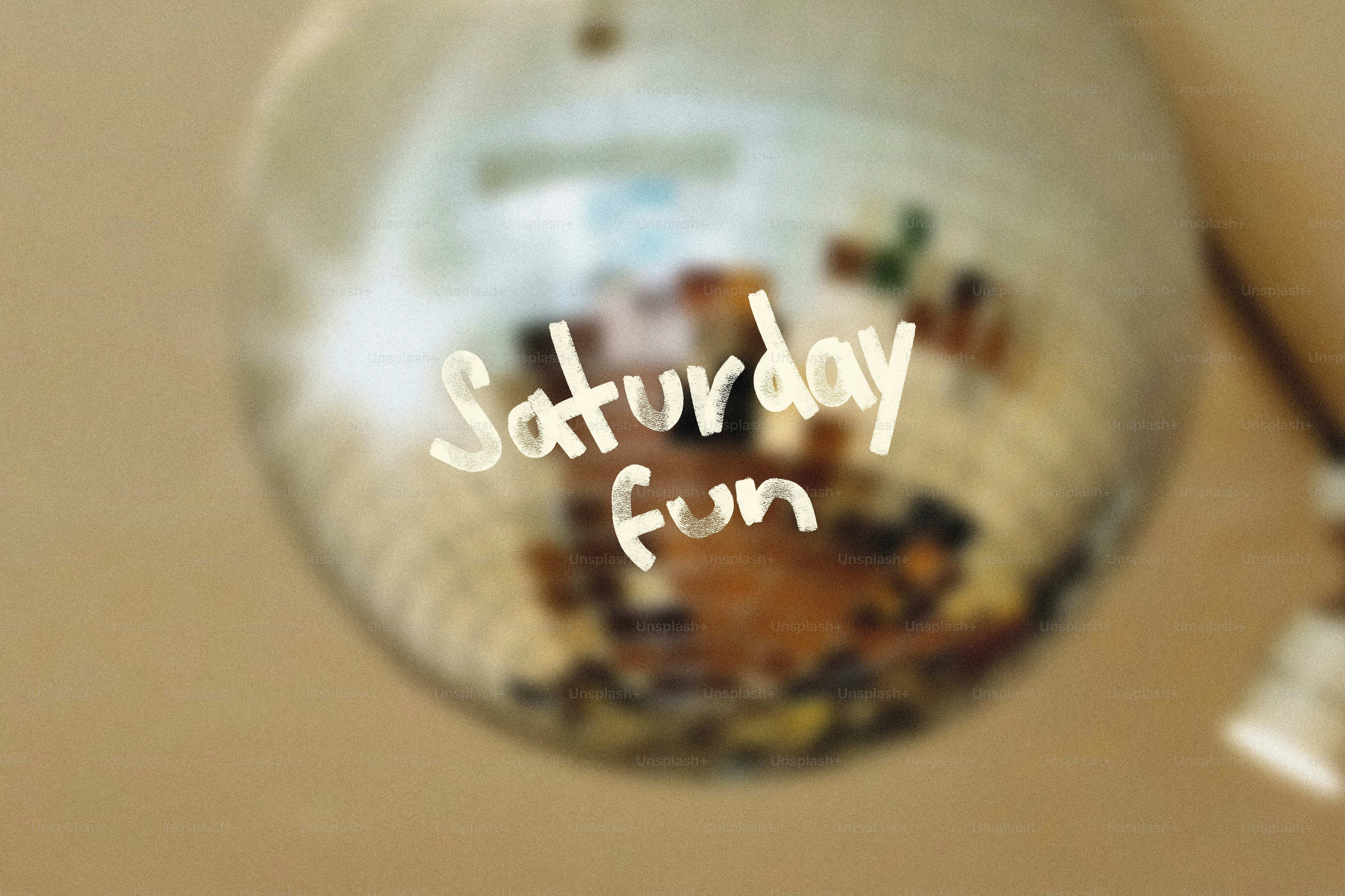 Disco ball with text 'saturday fun'