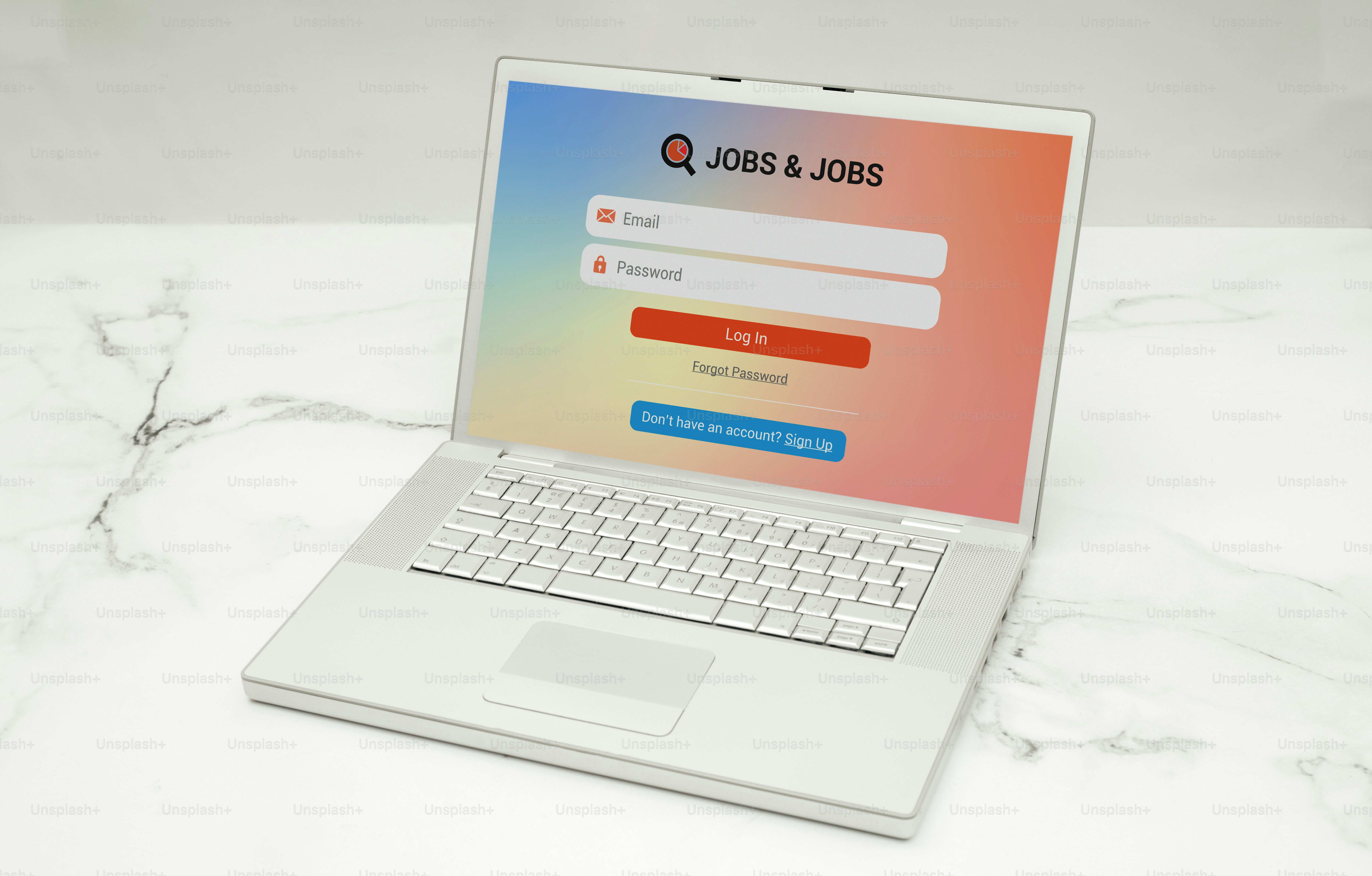 Laptop menampilkan layar login pekerjaan dan karier.