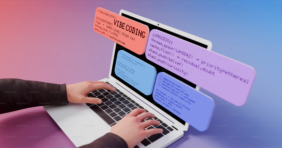 Person typing on laptop with code snippets floating photo – Technology ...