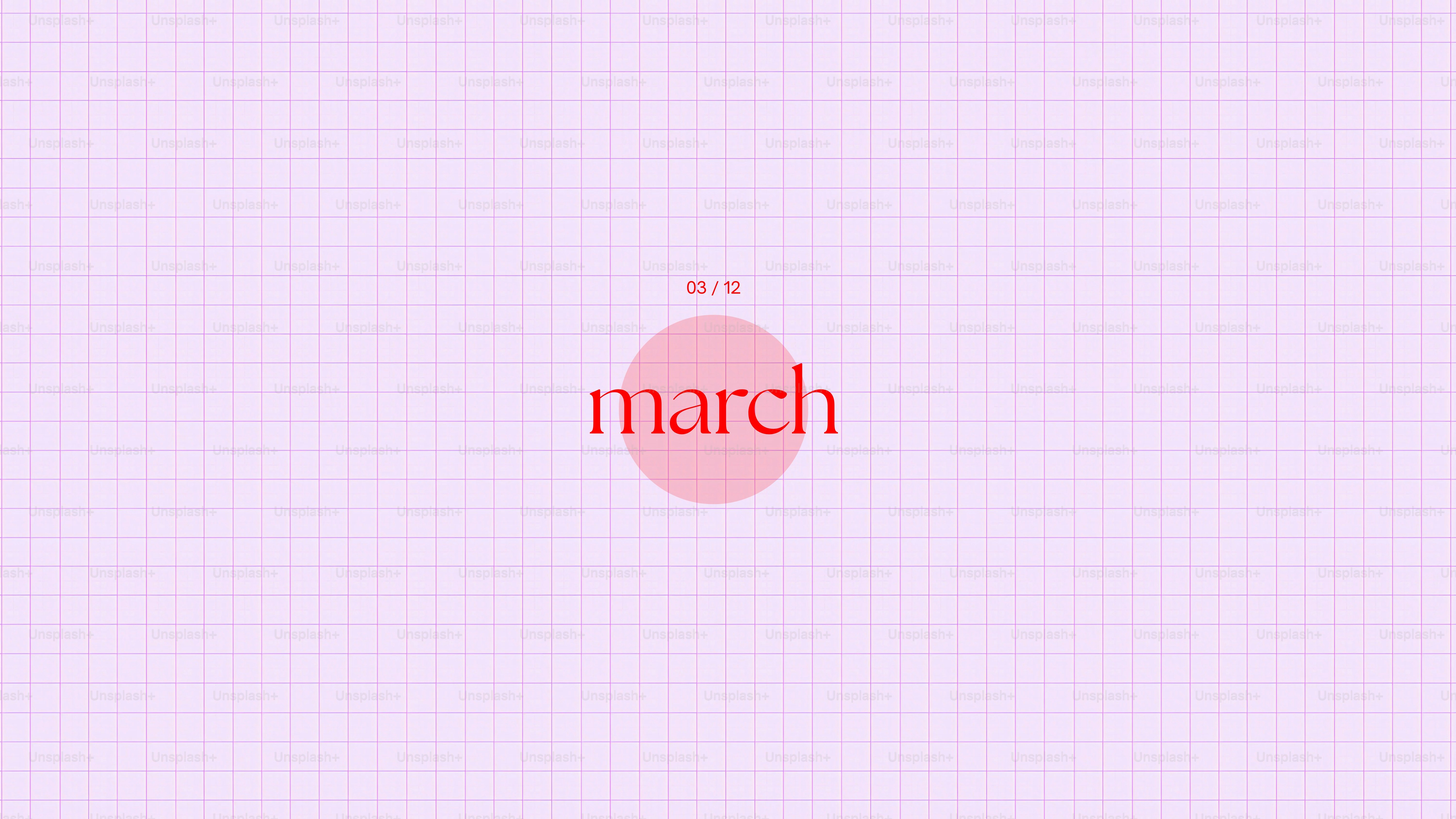 A soft pink grid background with the word march.