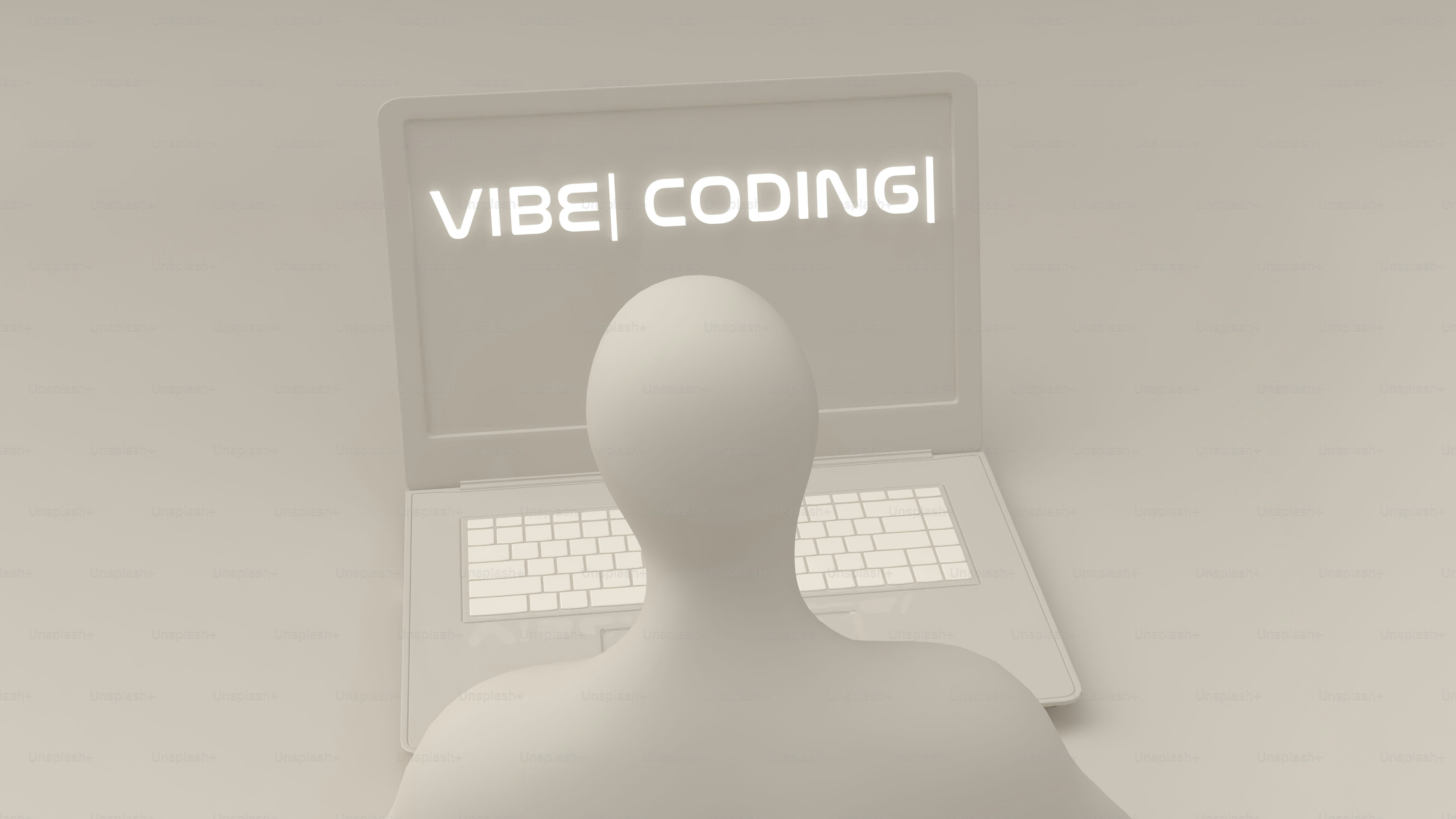 Person facing laptop with vibe coding on screen