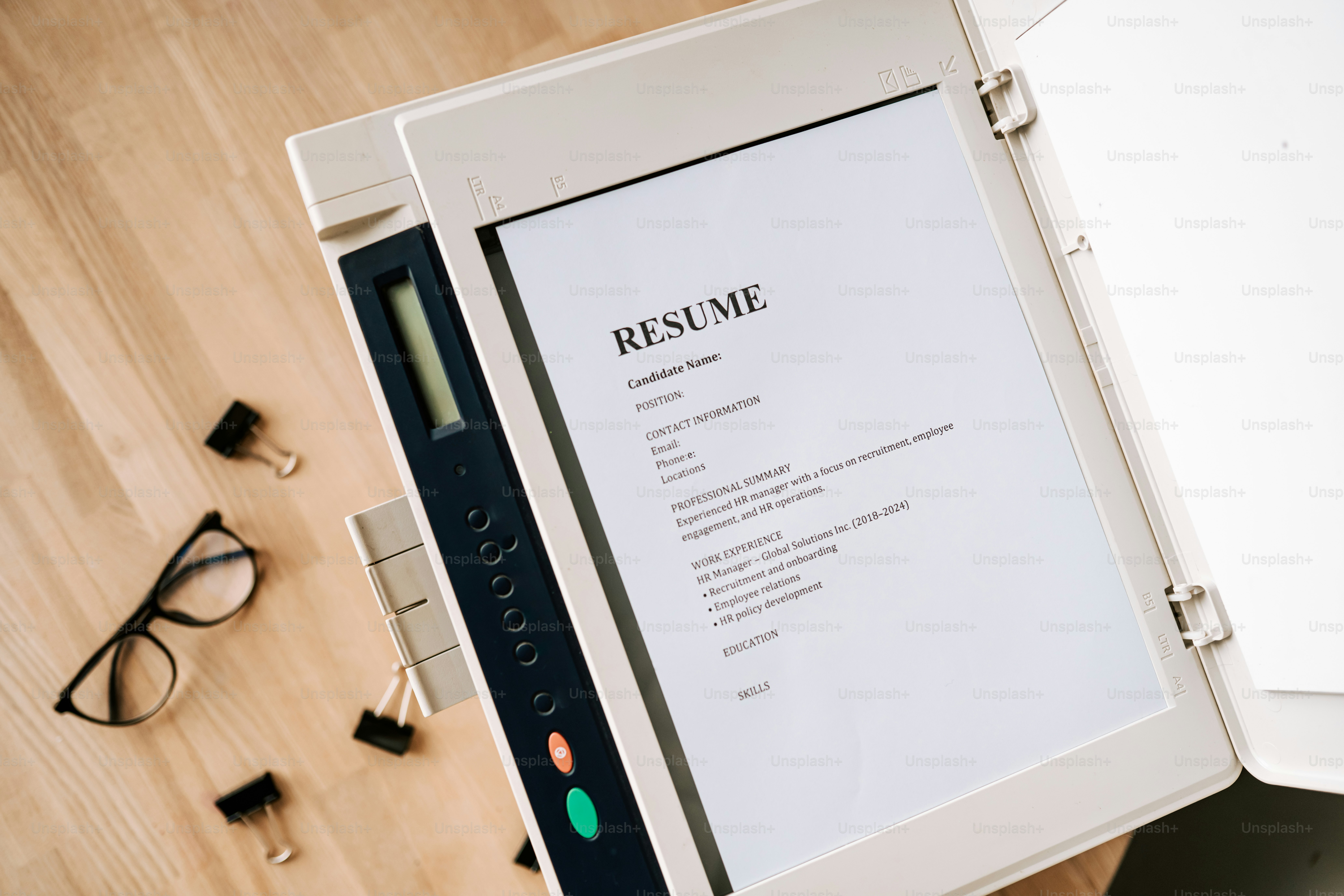 Resume on a scanner with glasses and clips