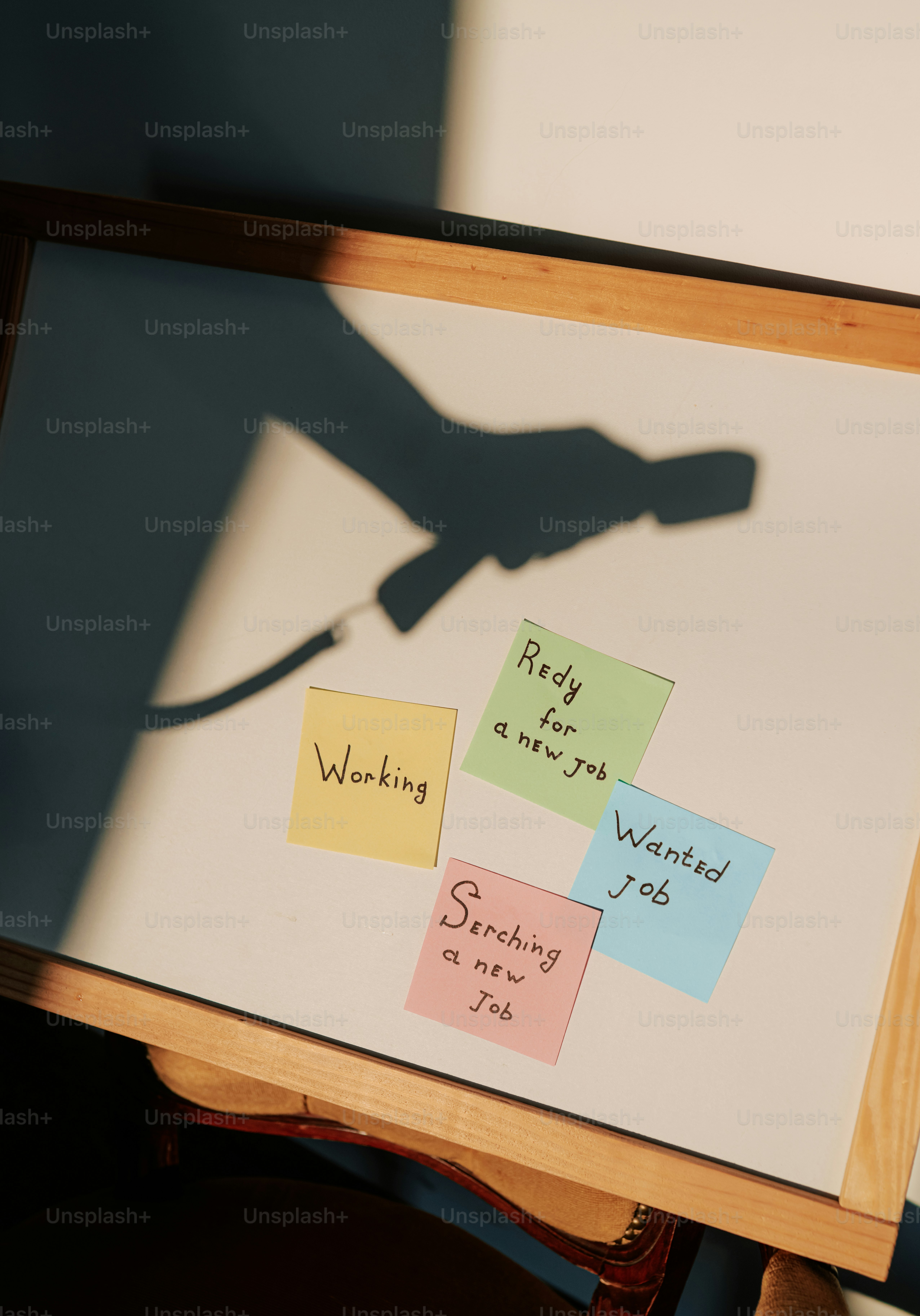 Sticky notes about job searching on a whiteboard. photo – Business ...