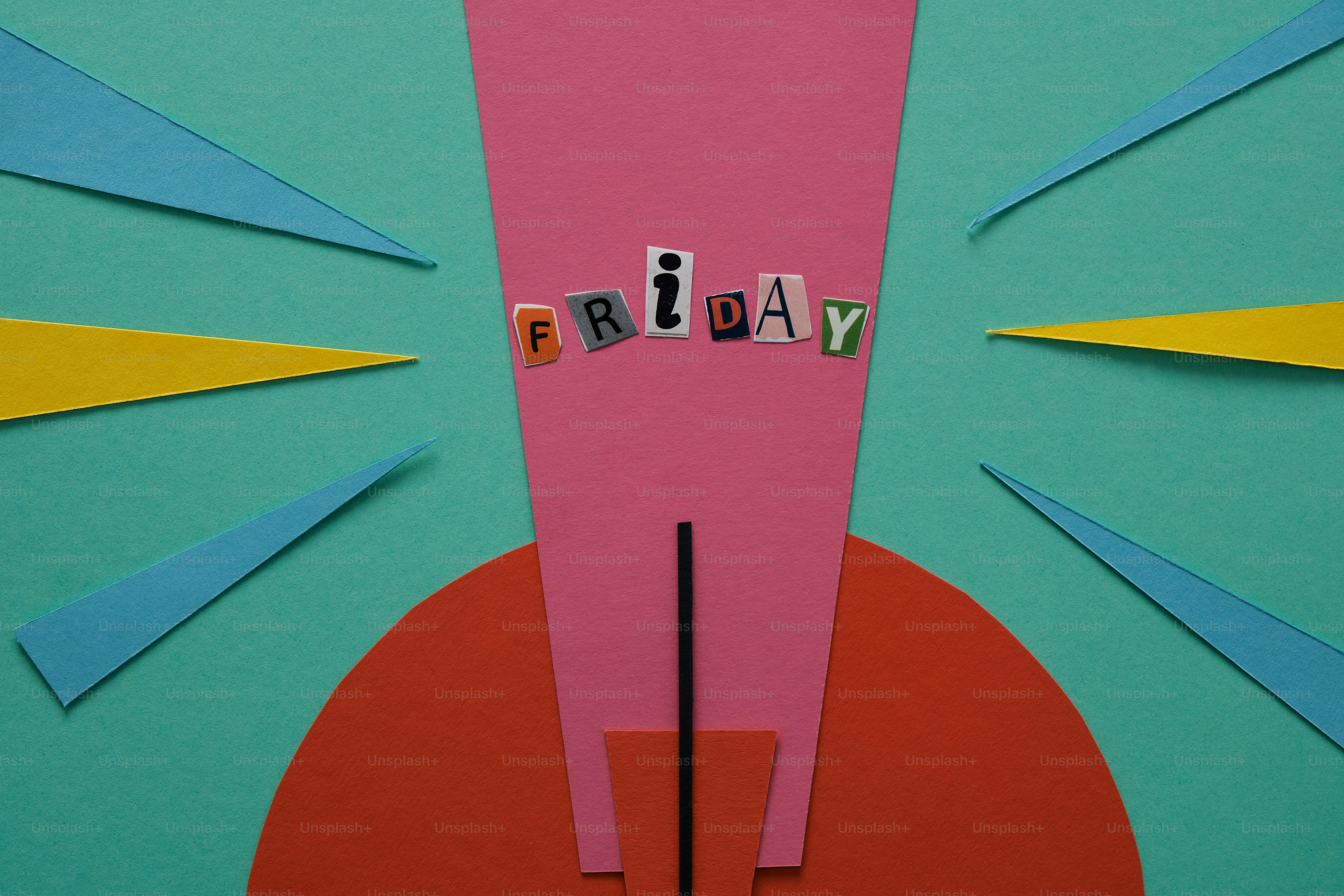 'Friday'라는 단어는 오려낸 글자로 철자되었다.