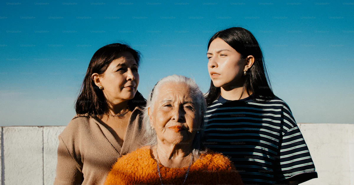 Three Together Three women of different generations stand together outdoors. photo ...