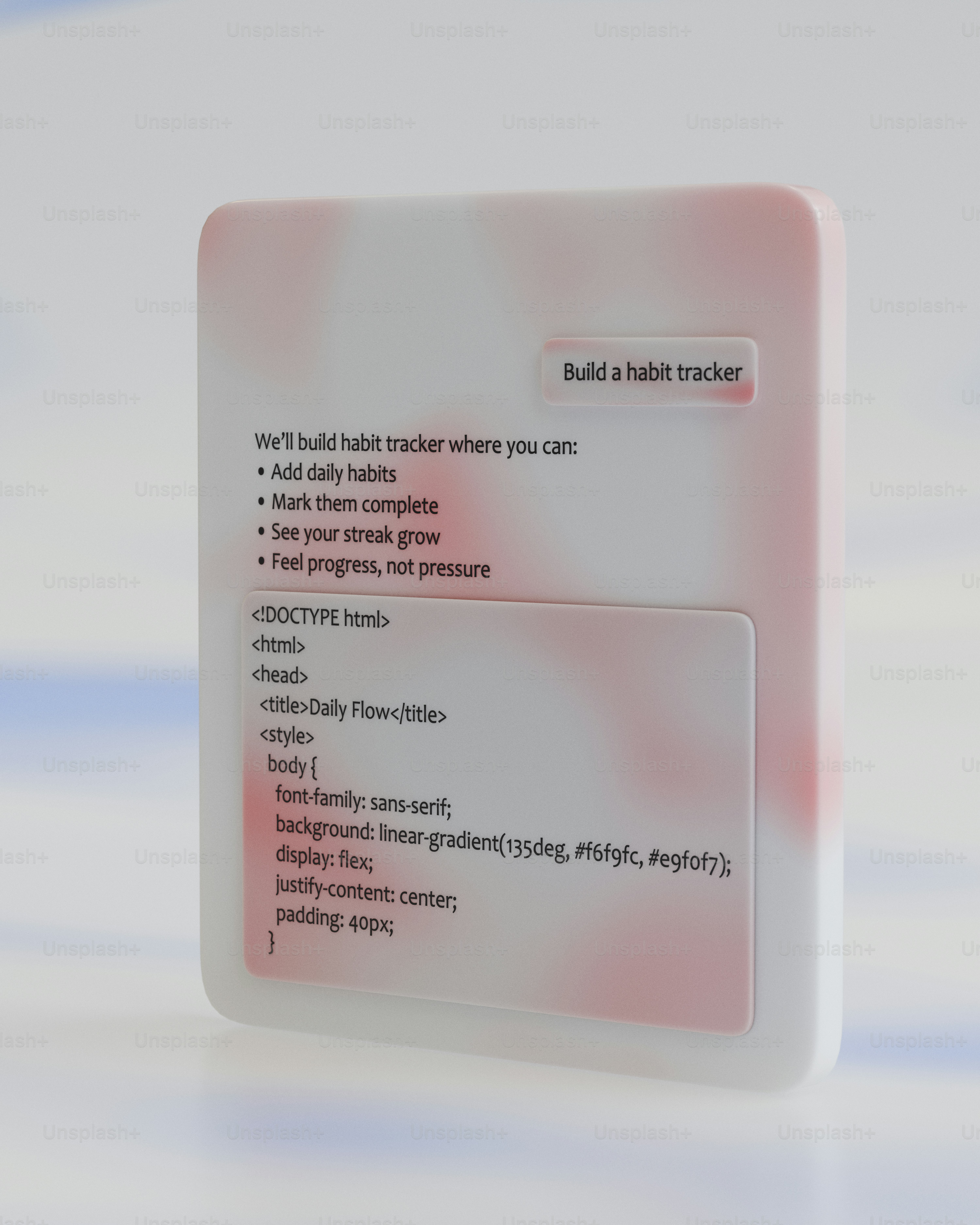 Un biglietto bianco con vortici rosa e testo