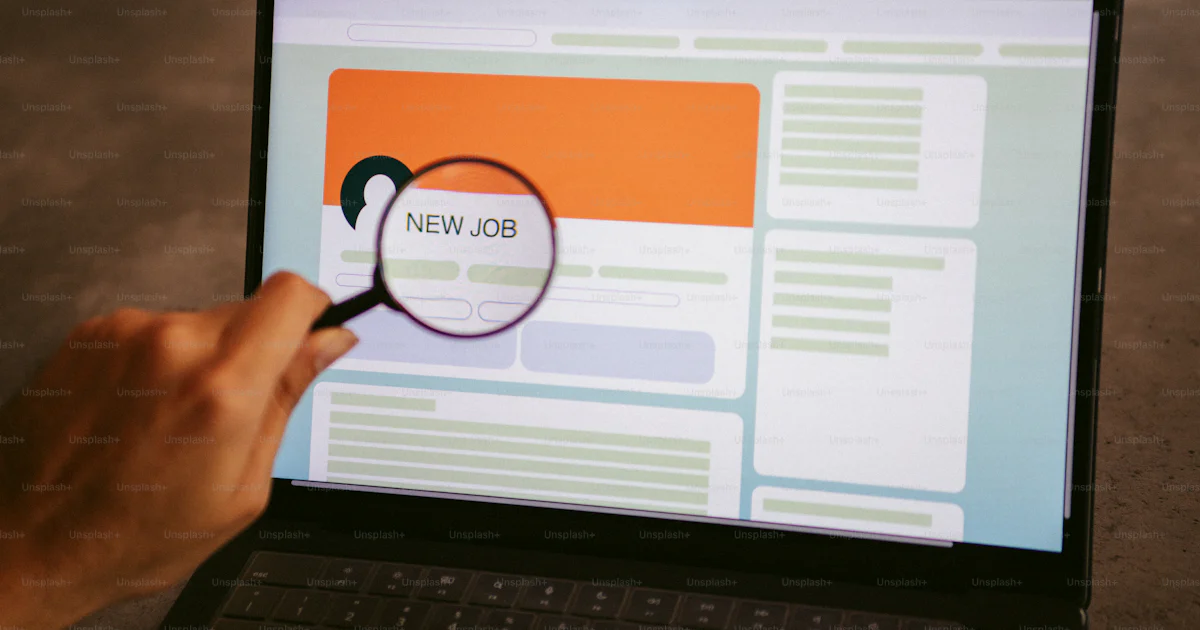 Hand holding magnifying glass over new job listing photo – Research ...