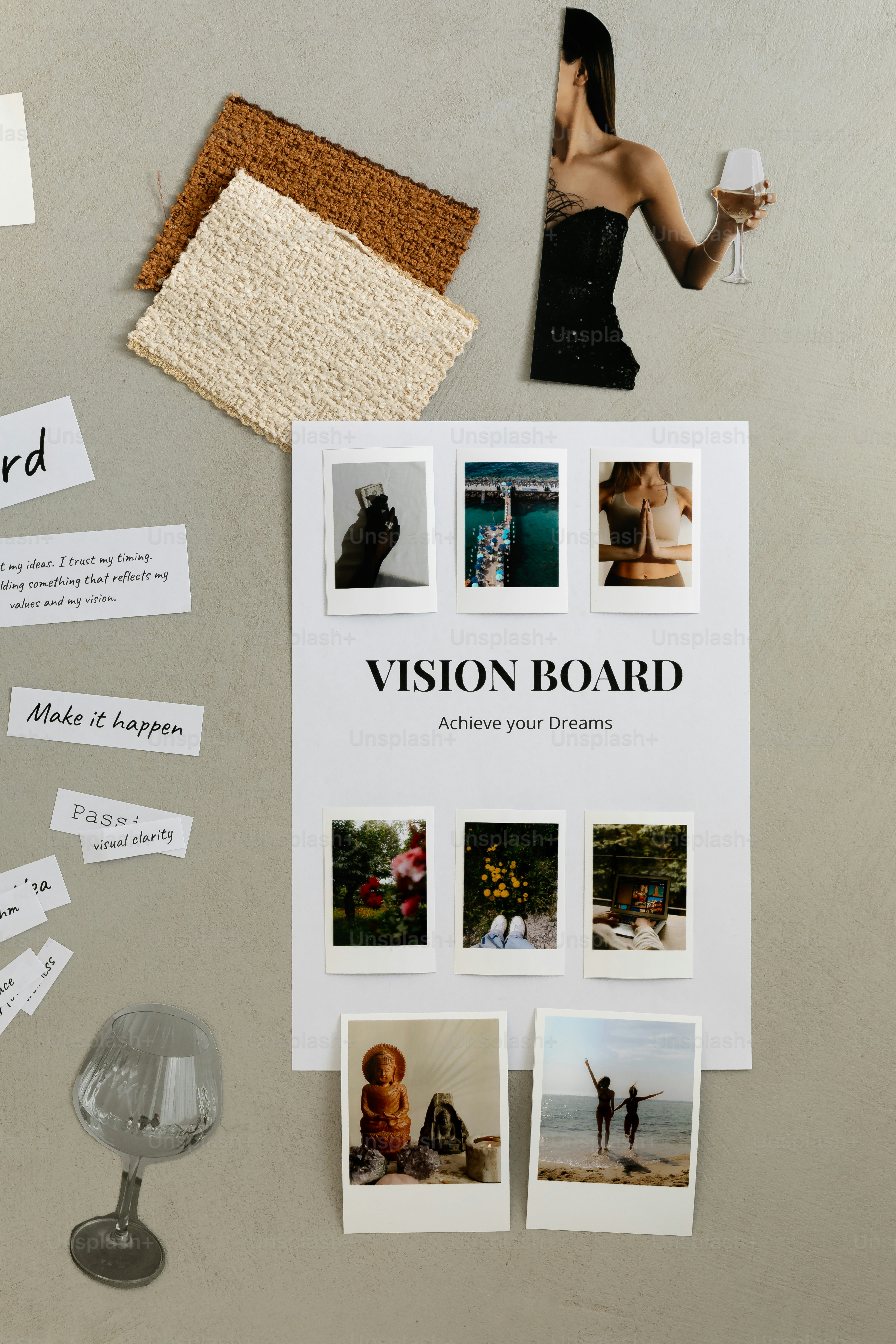 Vision board with inspirational images and text. photo – Inspiration ...
