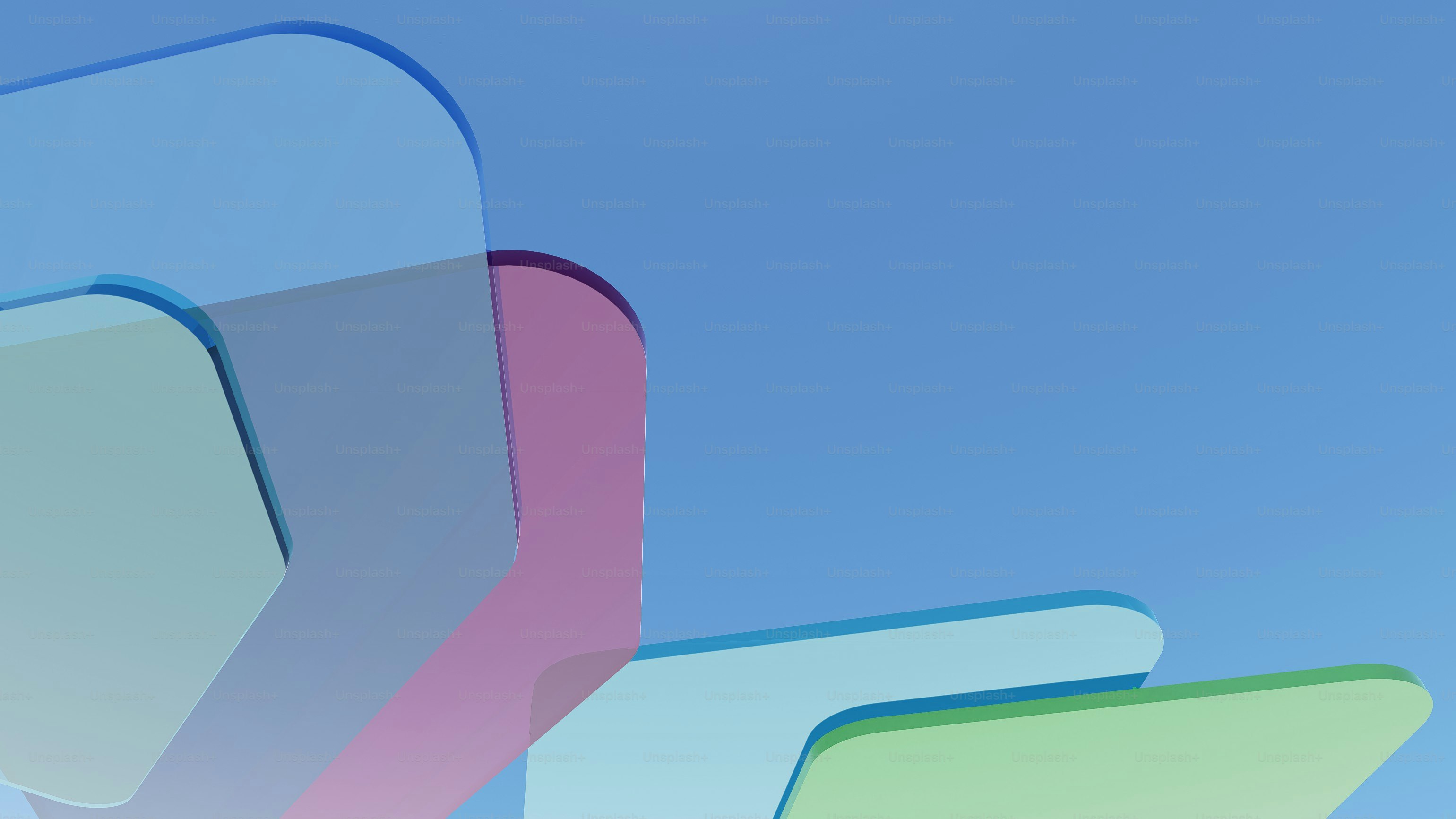 Abstract shapes in pastel blue, pink, and green