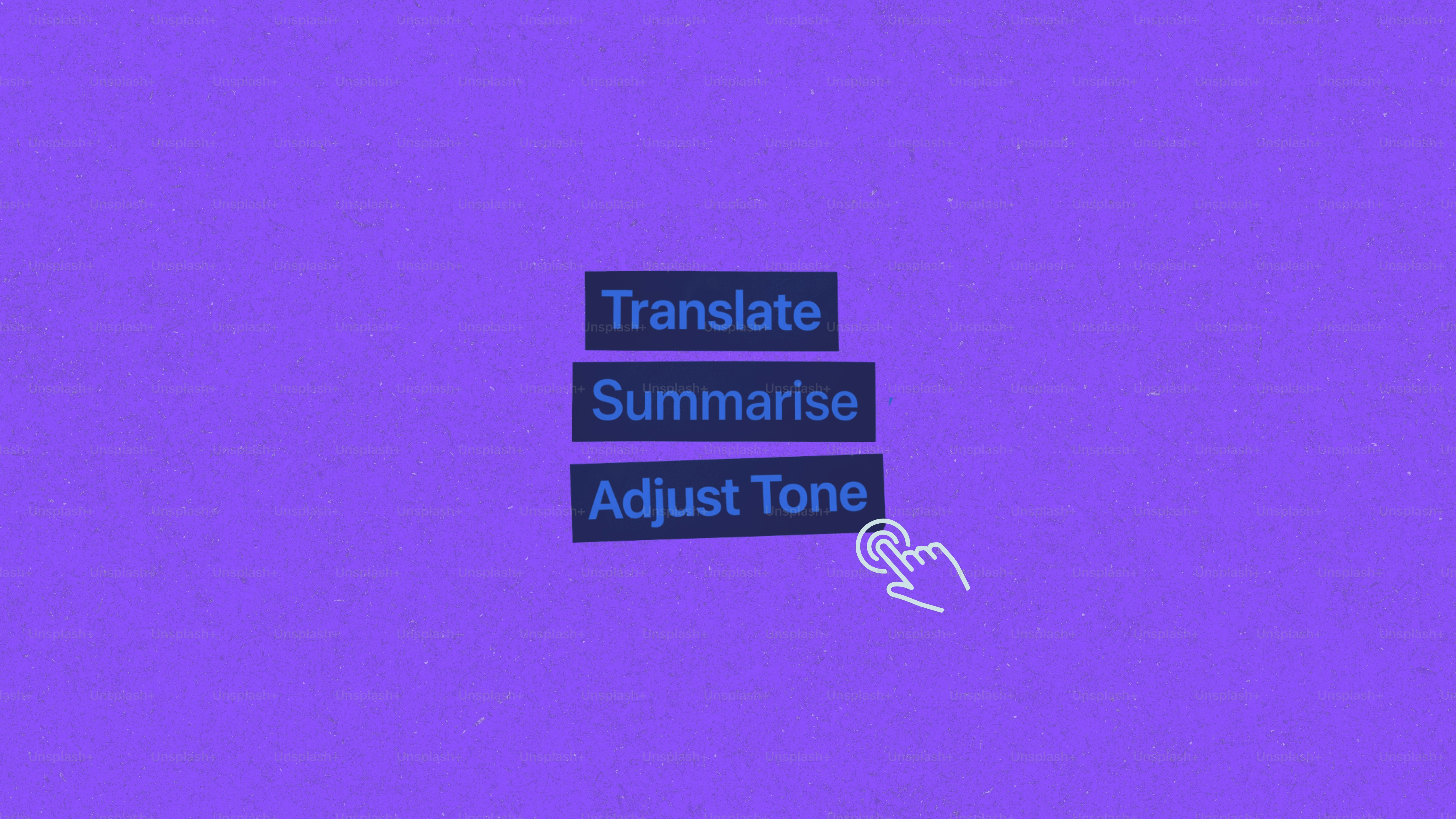 Three buttons with text on a purple background