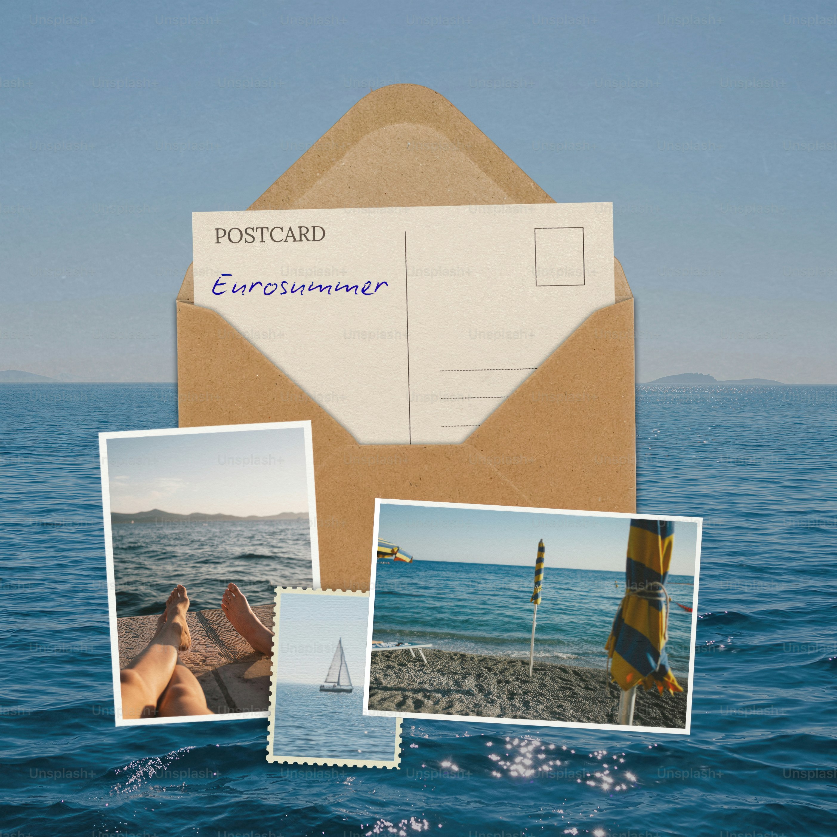 水上での夏の旅の写真が載った絵葉書