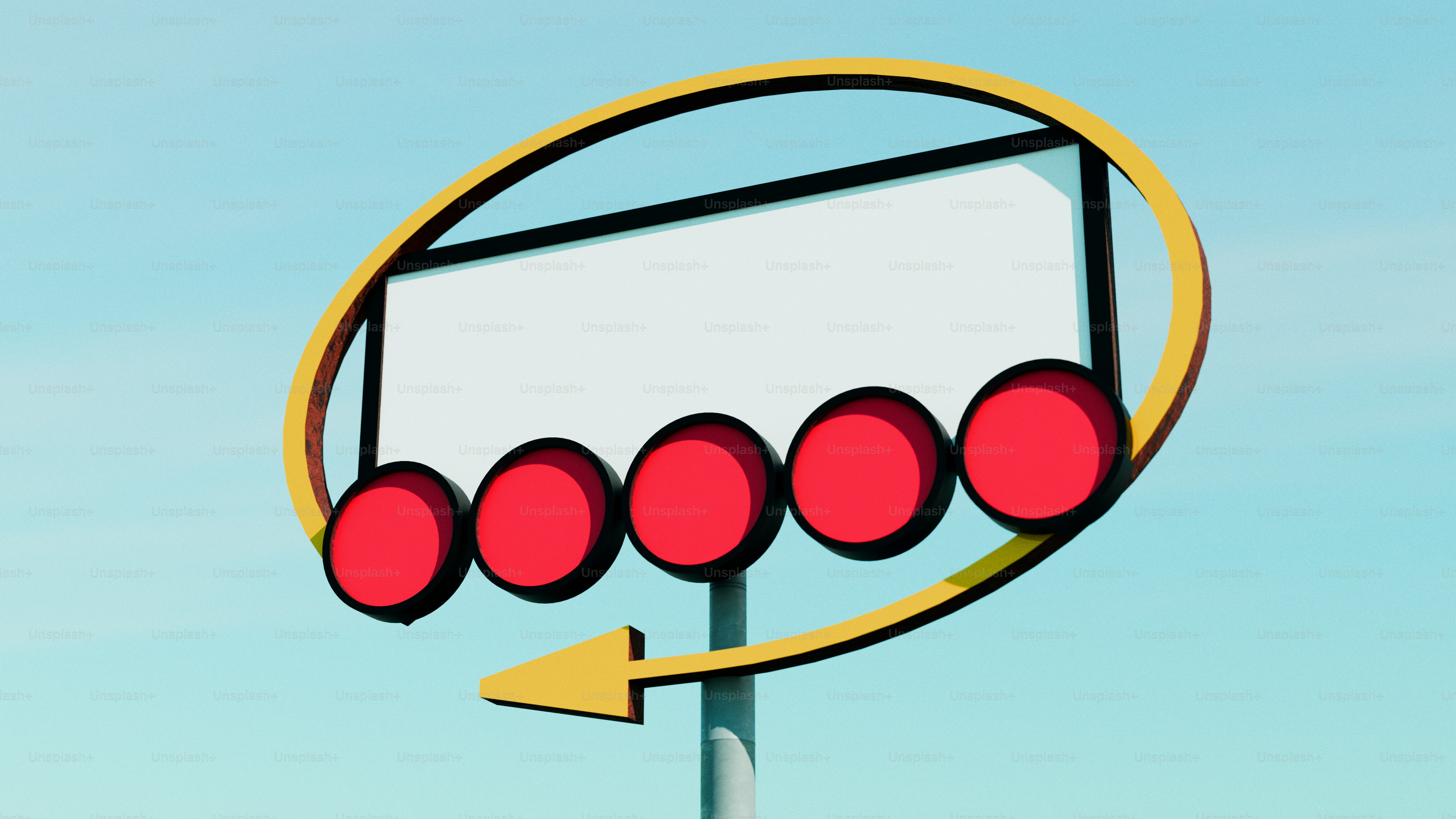 빨간 원과 노란 악센트가 들어간 빈 광고판